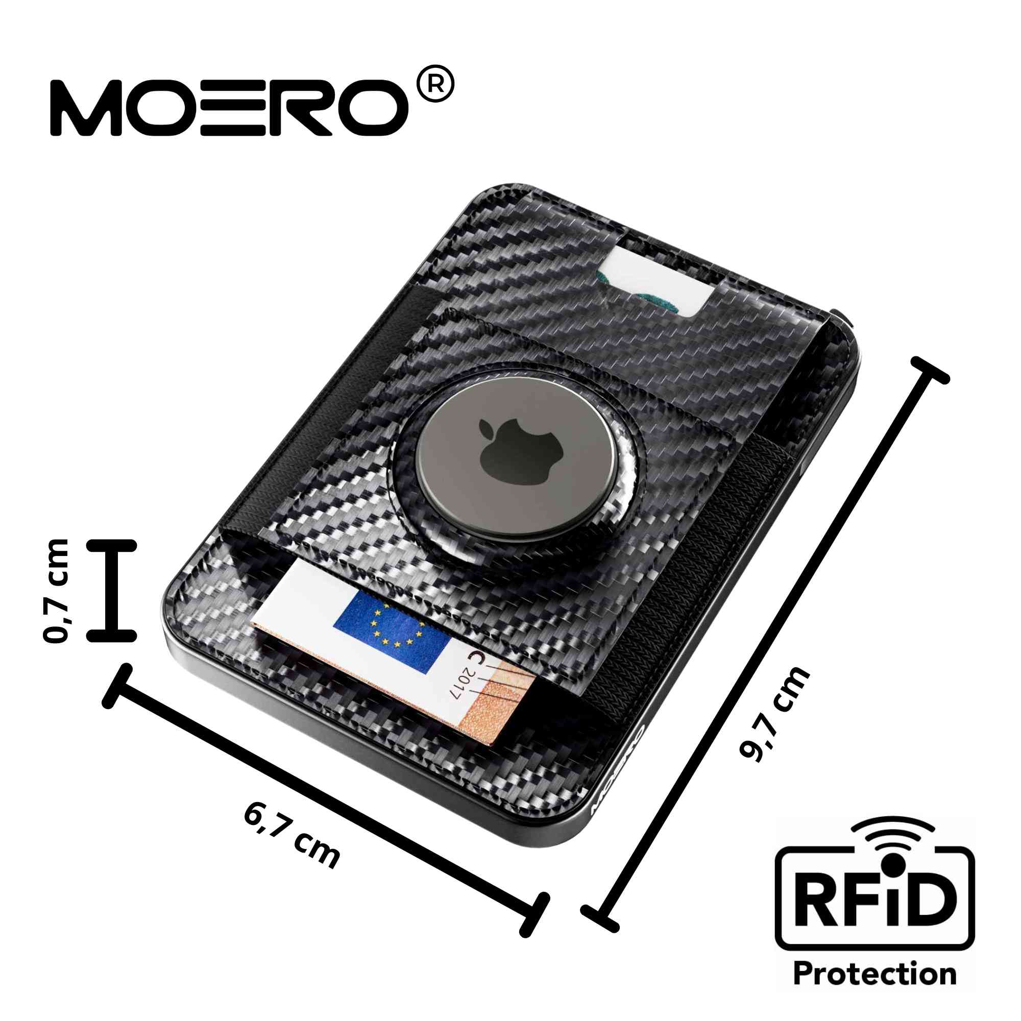 Moero Linea AirTag M2 Pro Airtag Carbon Black portafoglio MagSafe