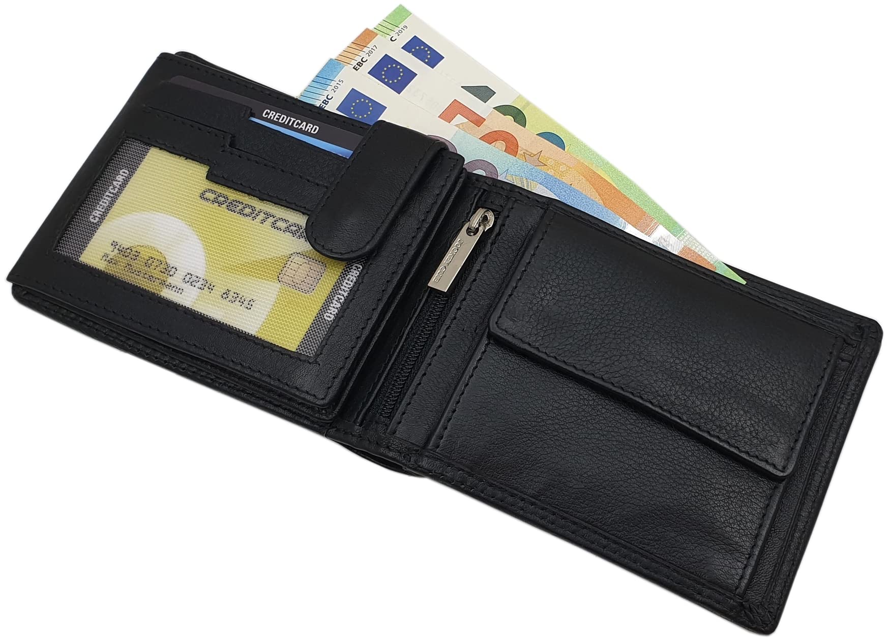 myledershop Herren Geldbörsen Vacchetta portafoglio uomo nero molti scomparti