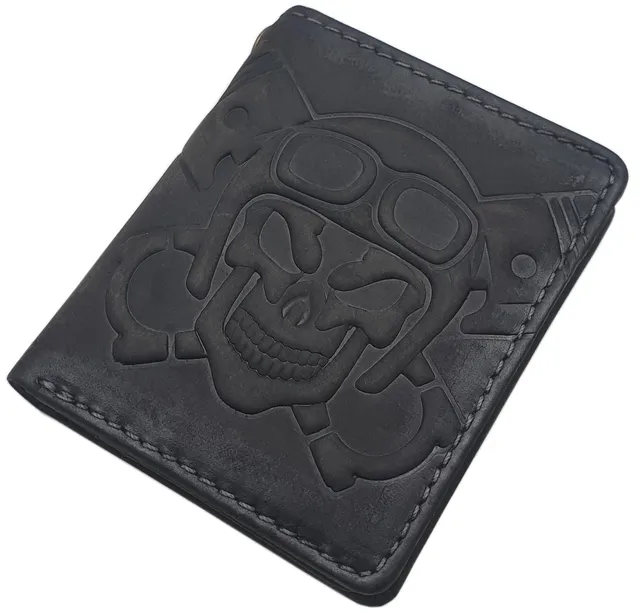 myledershop Herren Geldbörsen portafoglio teschio 3D pelle bufalo grigio vintage RFID