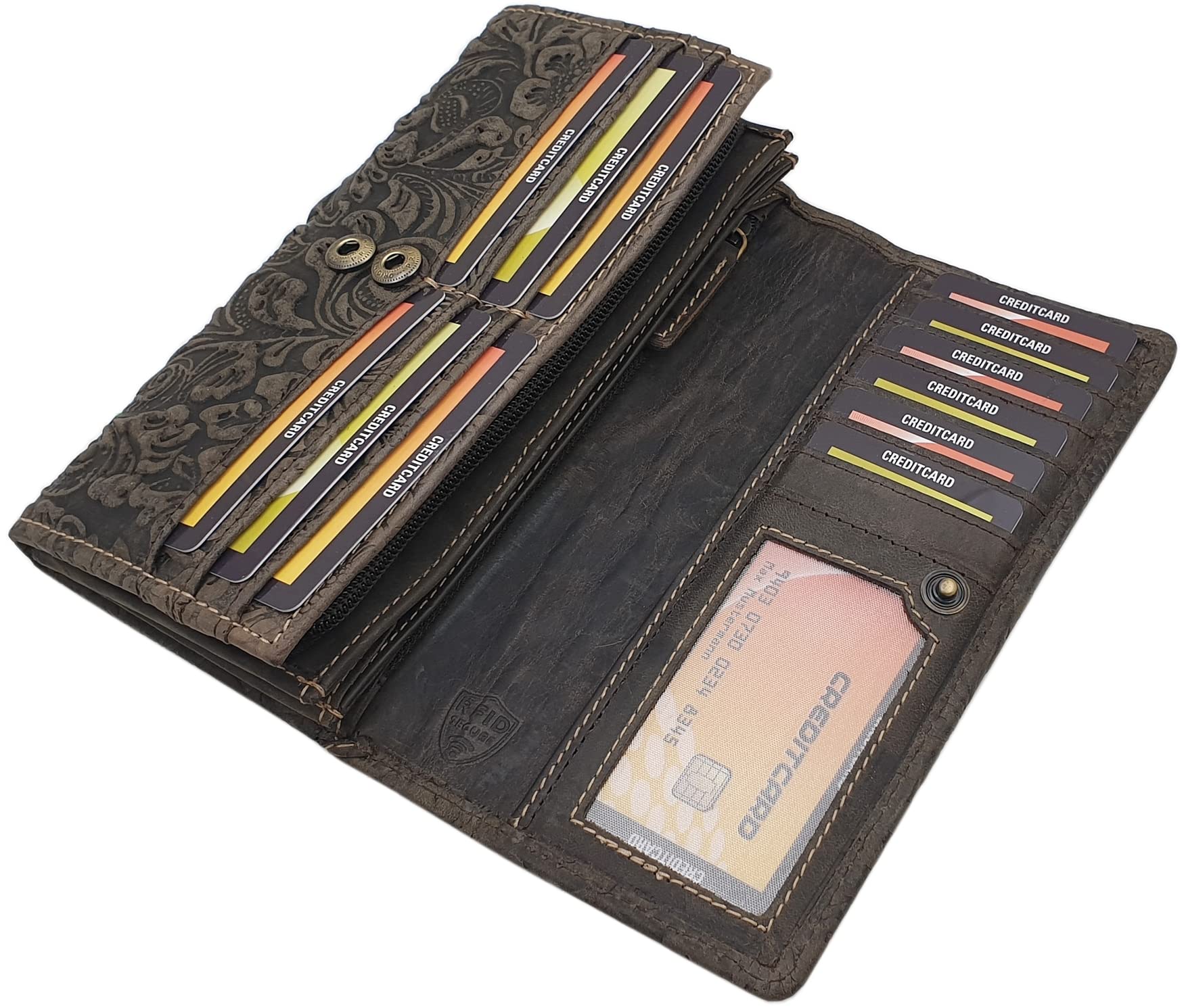myledershop Damen Geldbörsen portafoglio grande marrone RFID