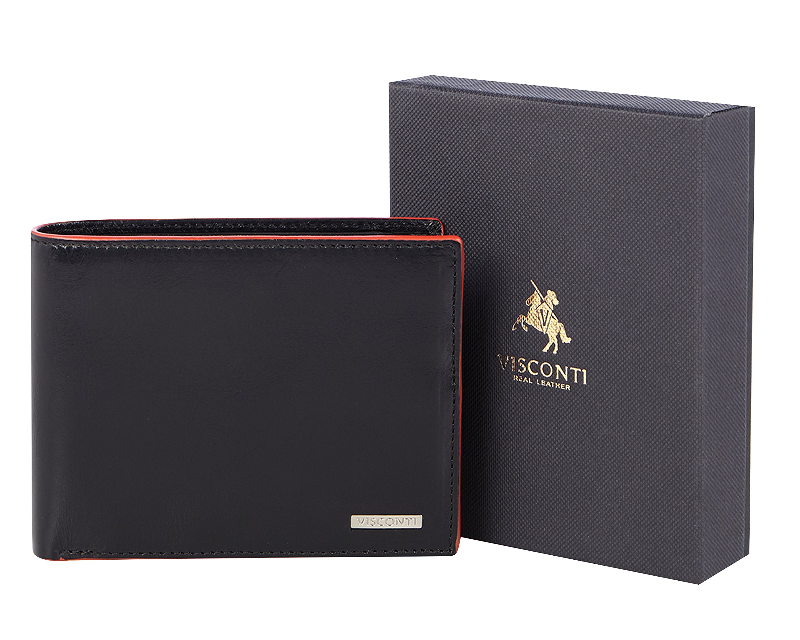 Visconti Alps portafoglio uomo in pelle a piegatura tripla nero arancio RFID