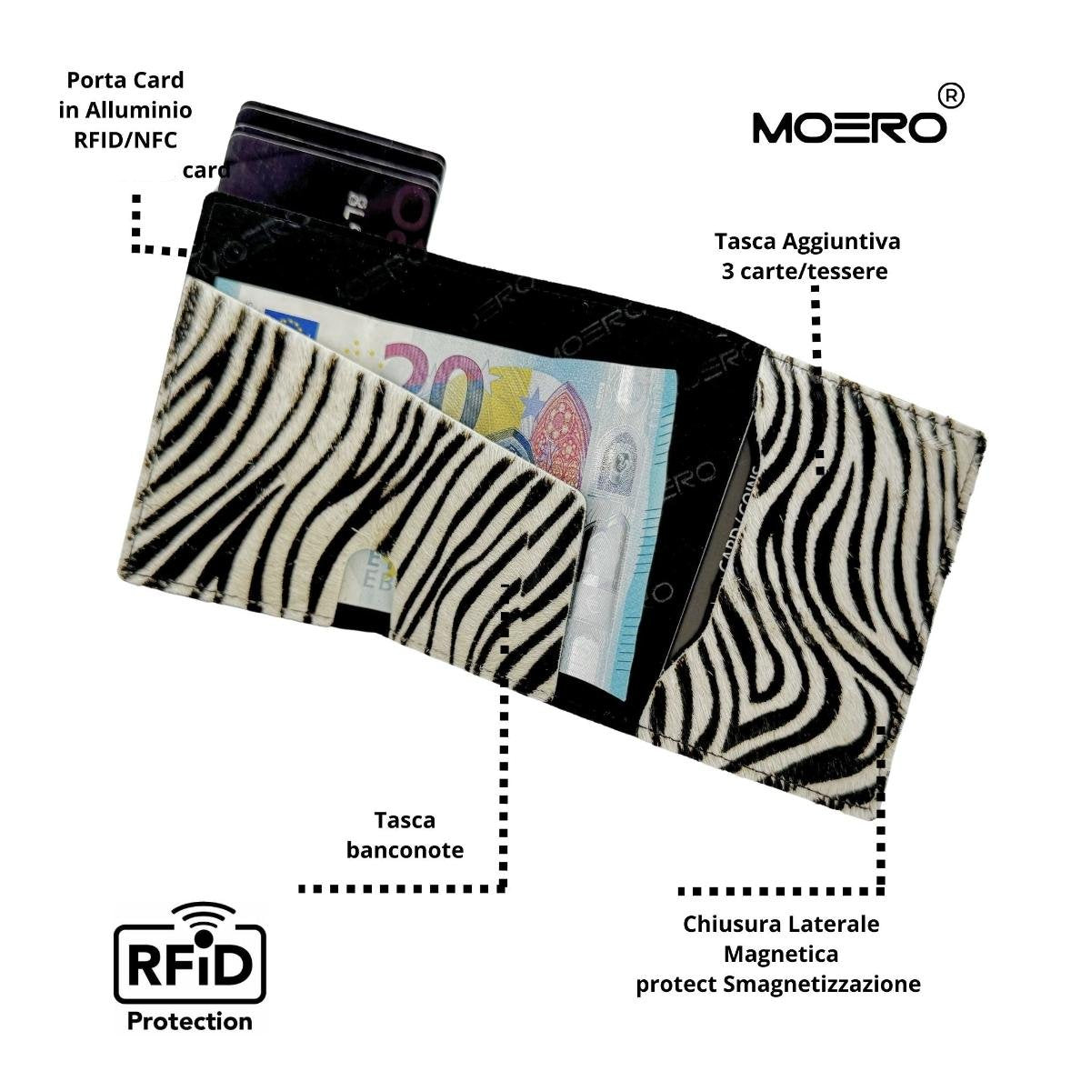 Moero Linea PRO PRO Zip Zebra portafoglio zebrato con portamonete RFID
