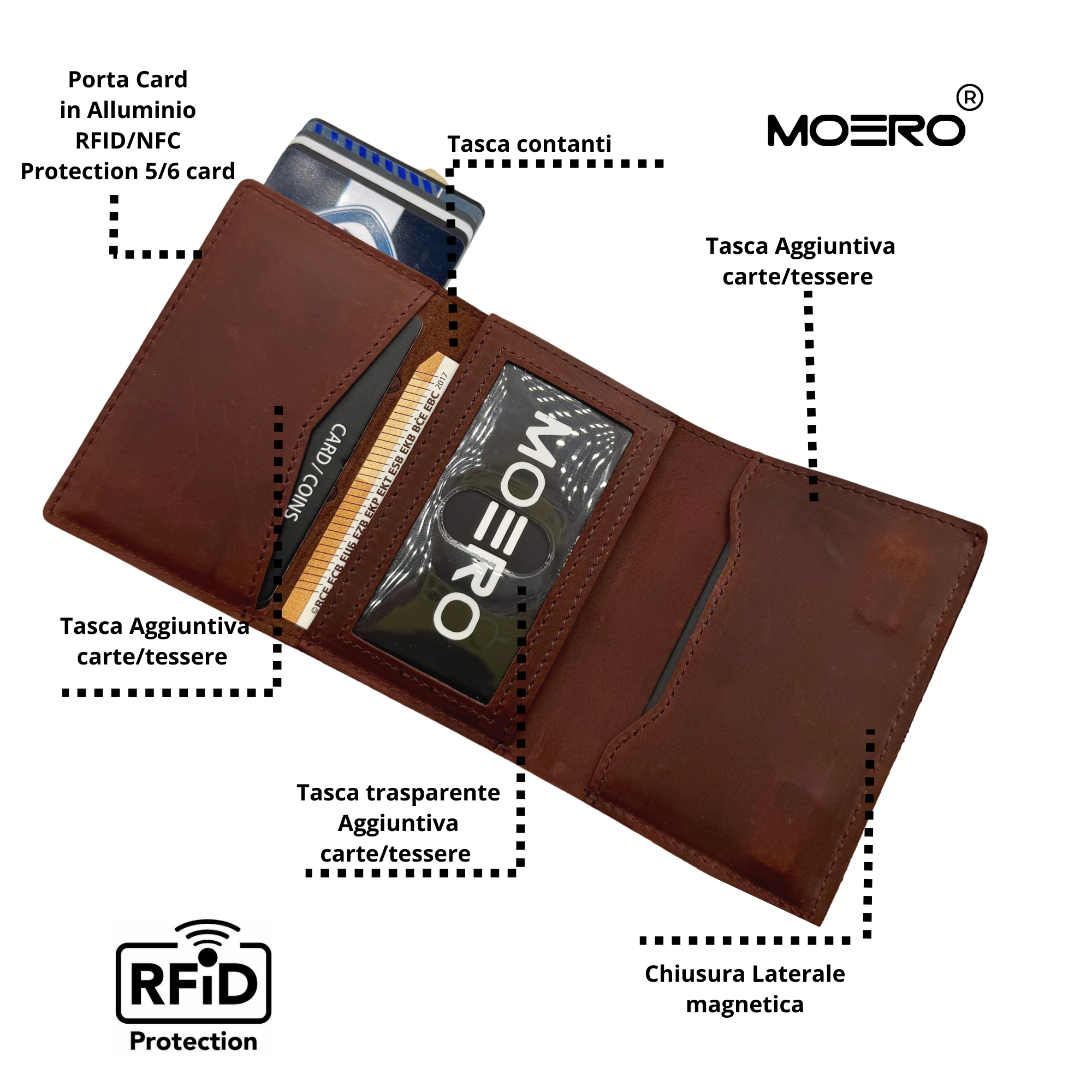 Moero Linea PRO PLUS Zip portafoglio Whisky con portamonete
