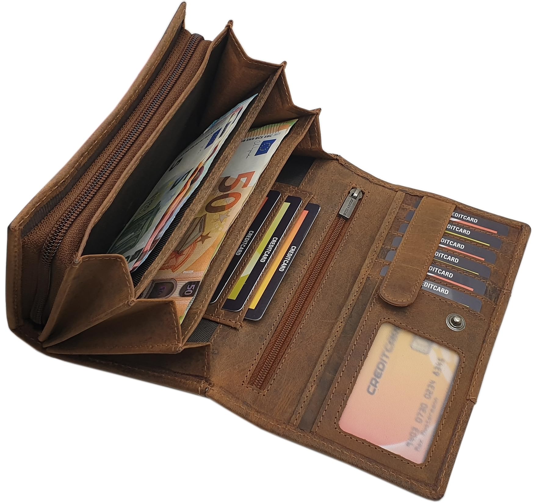 myledershop Damen Geldbörsen portafoglio donna cognac in pelle di bufalo RFID e NFC