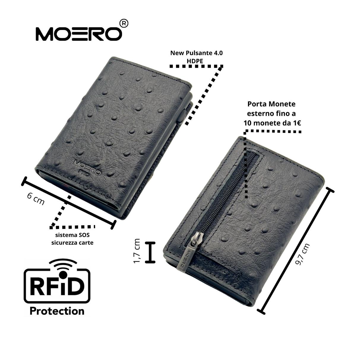 Moero Linea PRO PRO Zip Struzzo portafoglio nero RFID