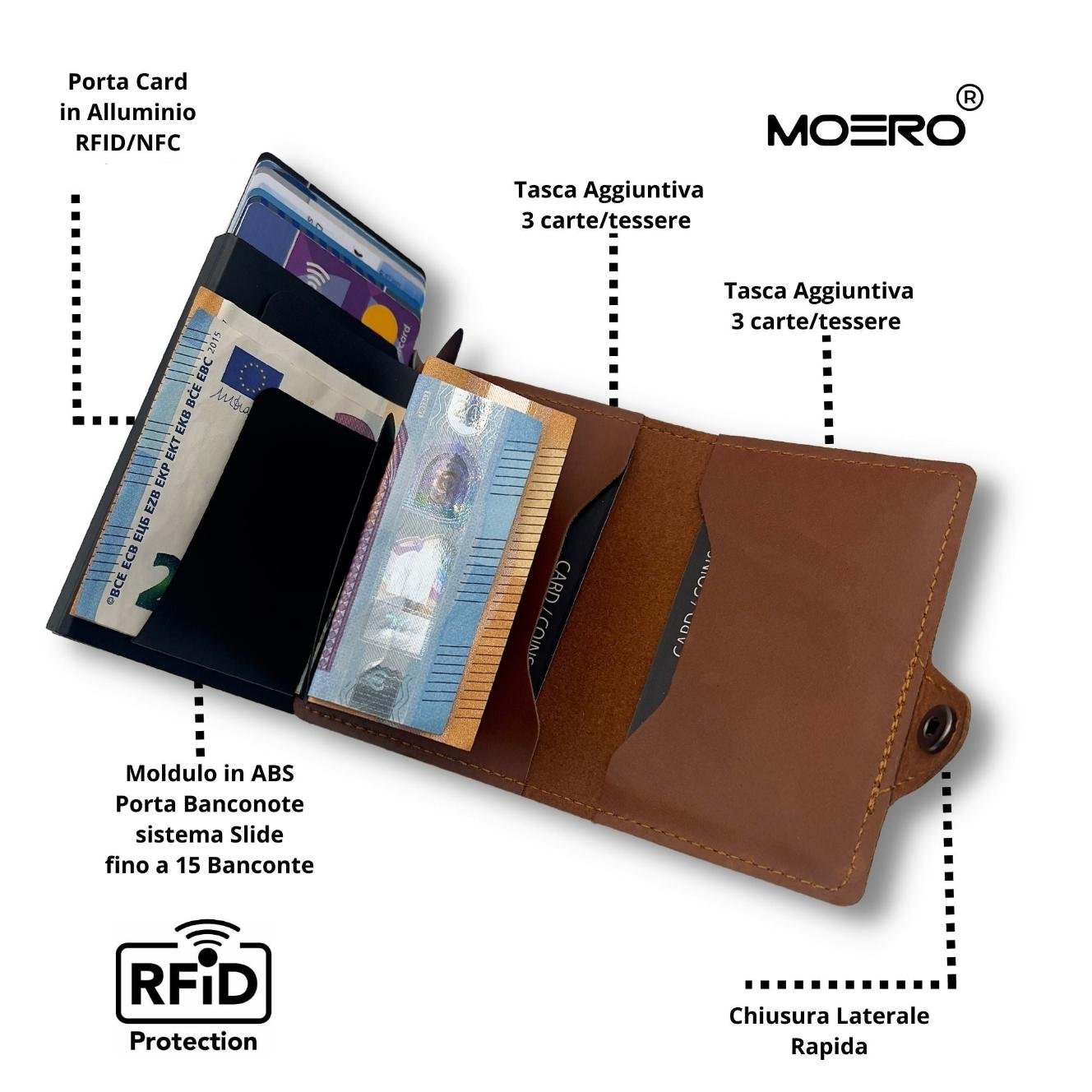 Moero Linea Classic Zip Prestige portafoglio marrone 4.0 RFID