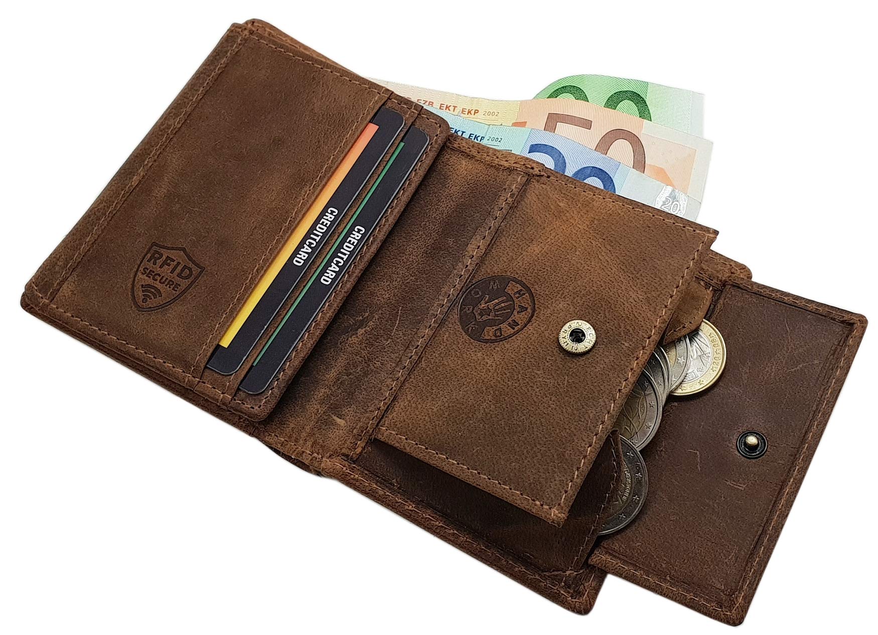 myledershop Herren Geldbörsen piccolo portafoglio uomo marrone pelle bufalo RFID NFC