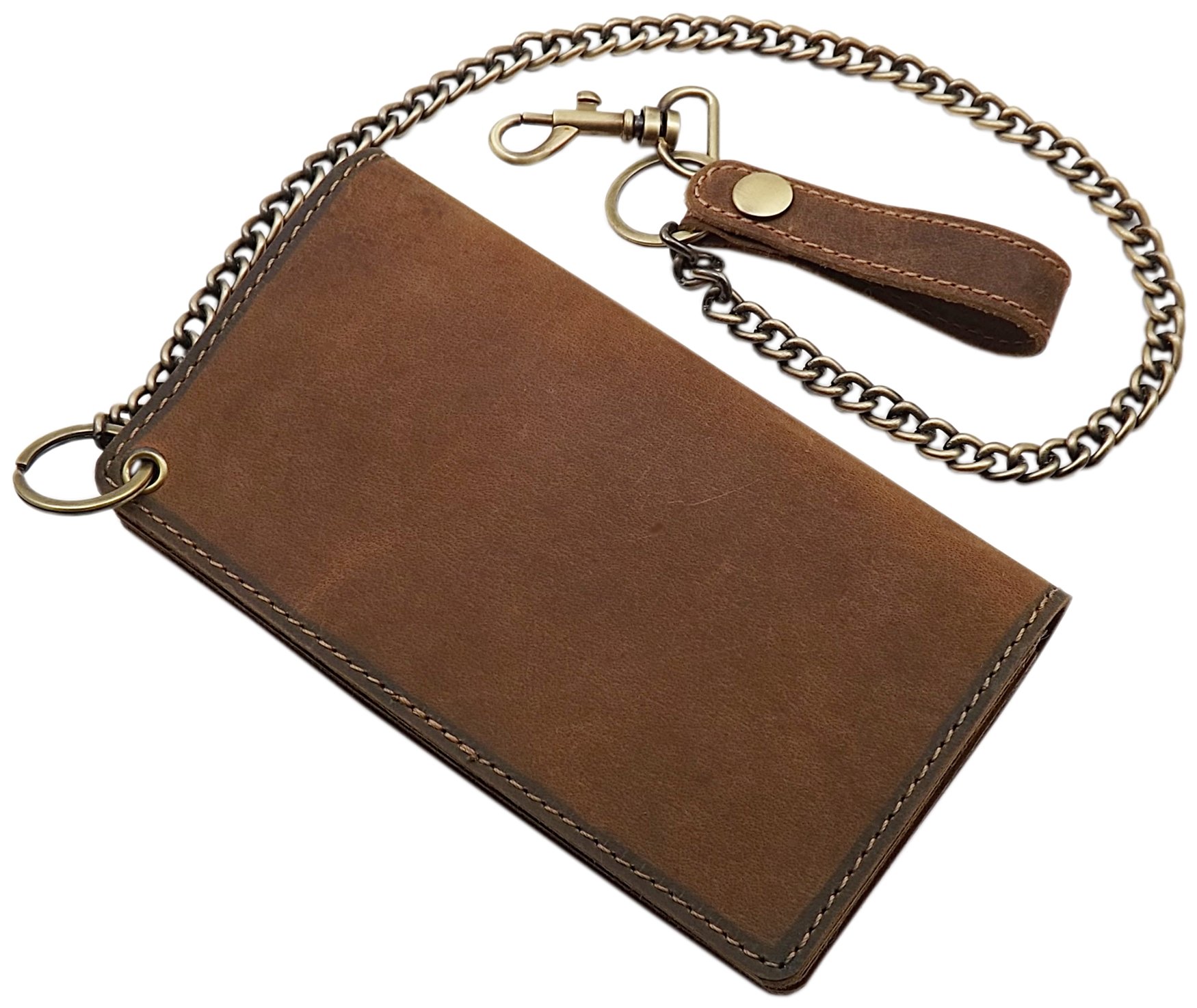 myledershop Bikerbörsen portafoglio biker Marrone con catena RFID NFC