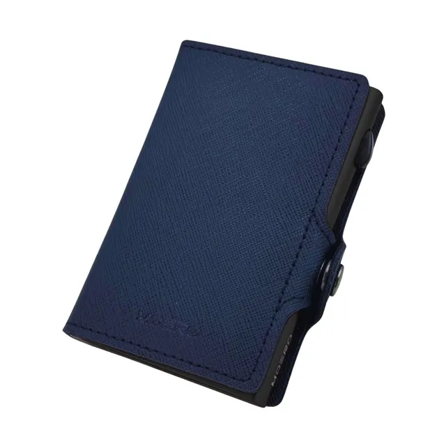 Moero Linea Classic Classic Zip Saffiano portafoglio blu navy RFID
