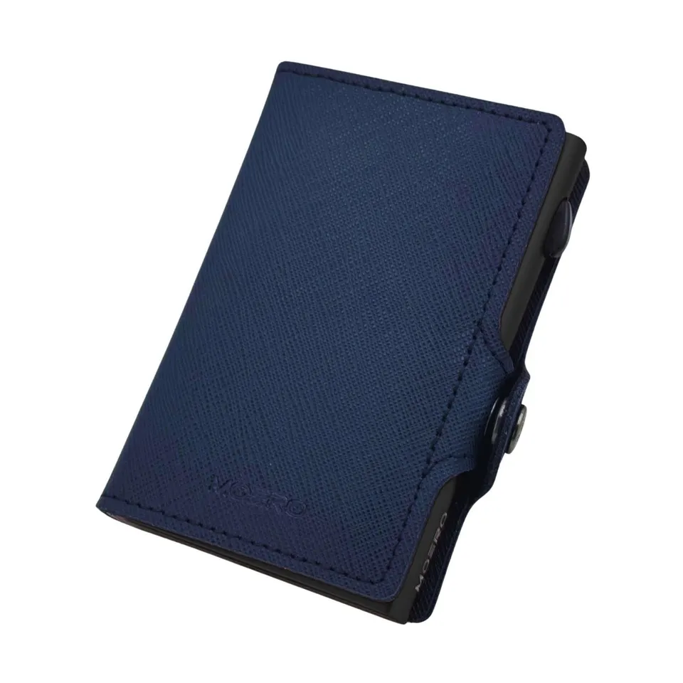 Moero Linea Classic Classic Zip Saffiano portafoglio blu navy RFID