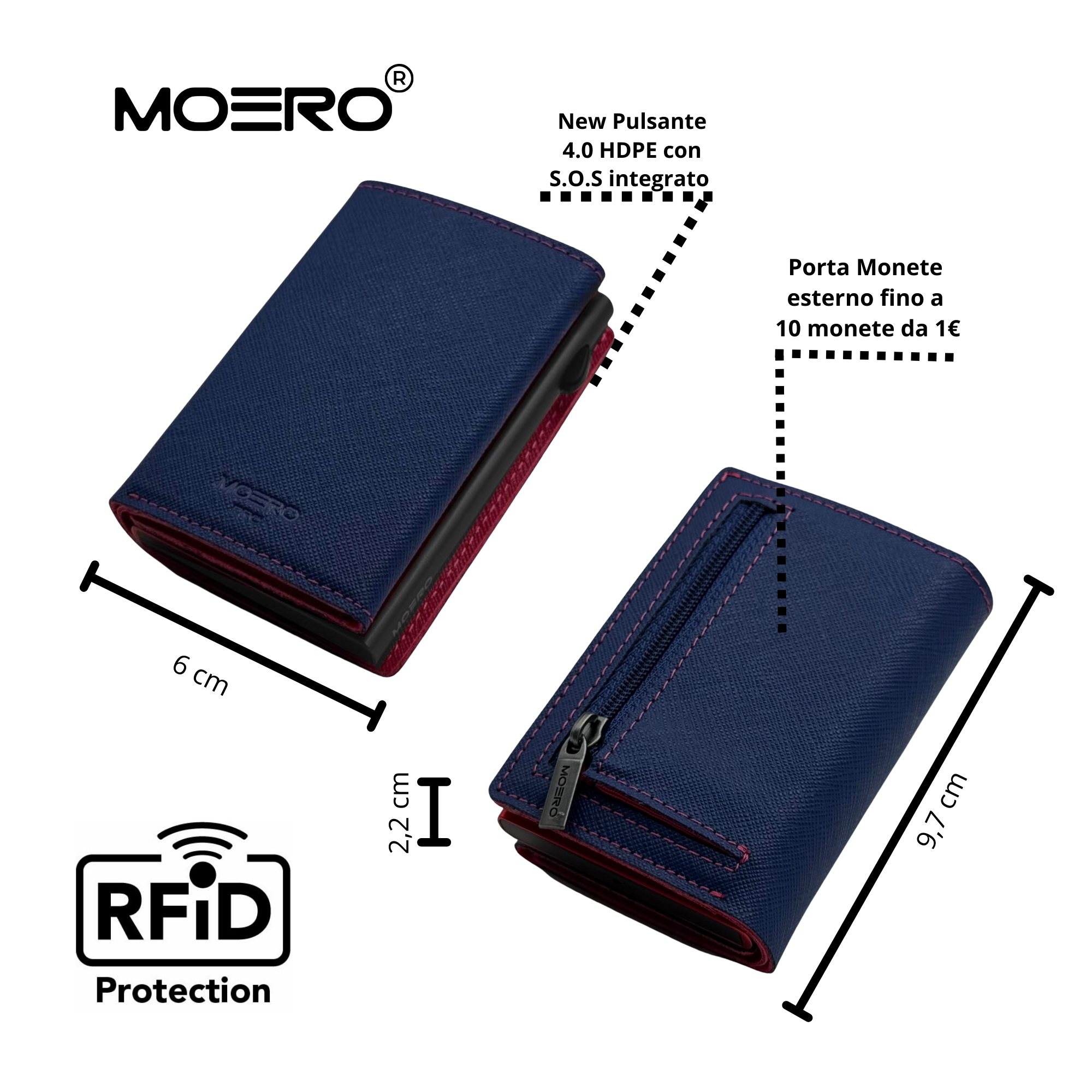 Moero Linea PRO PRO PLUS Zip portafoglio RFID Blue Magenta