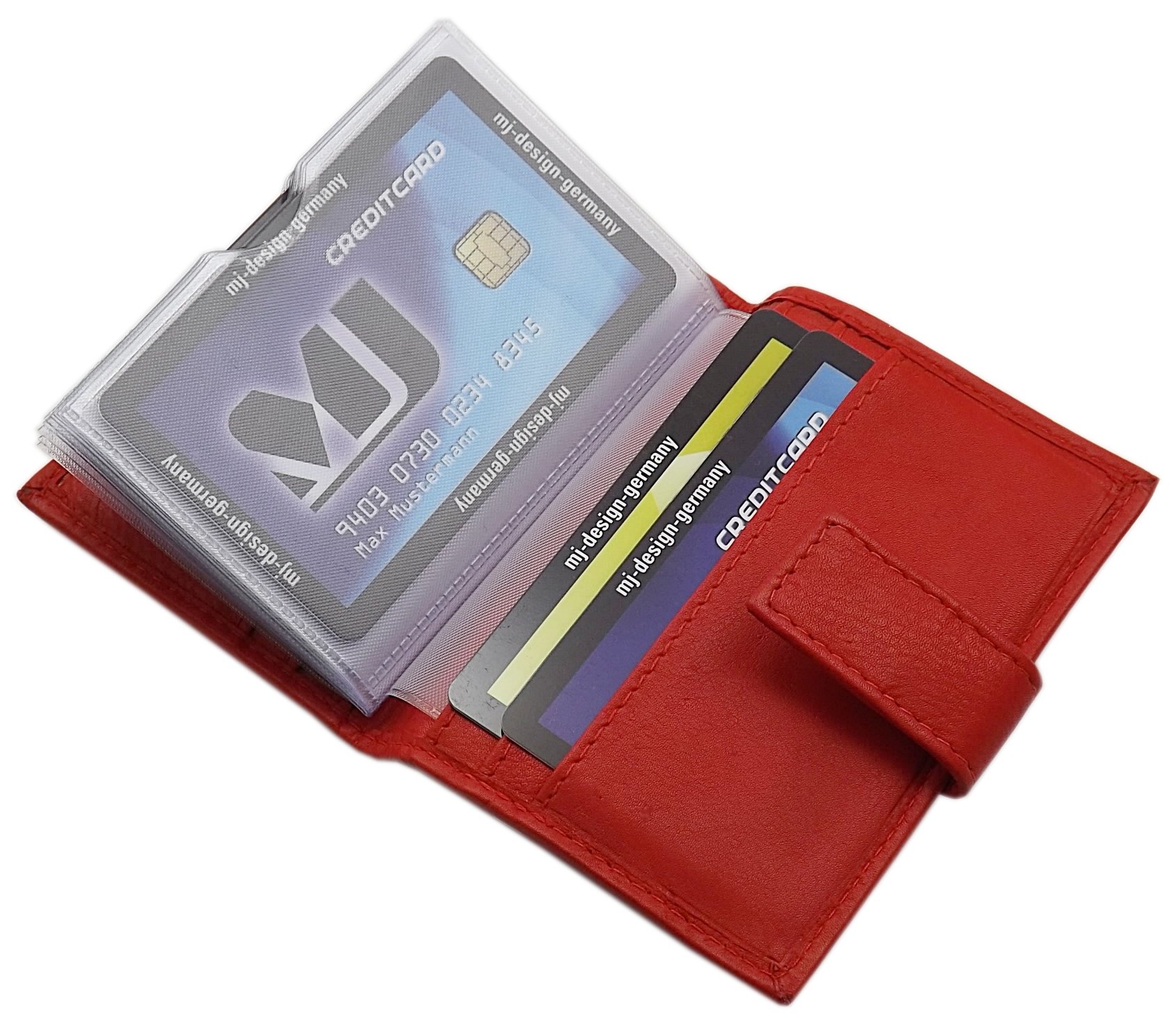myledershop Kredit- und Visitenkartenetuis portacarte XXL 14 scomparti rosso in pelle di vitello