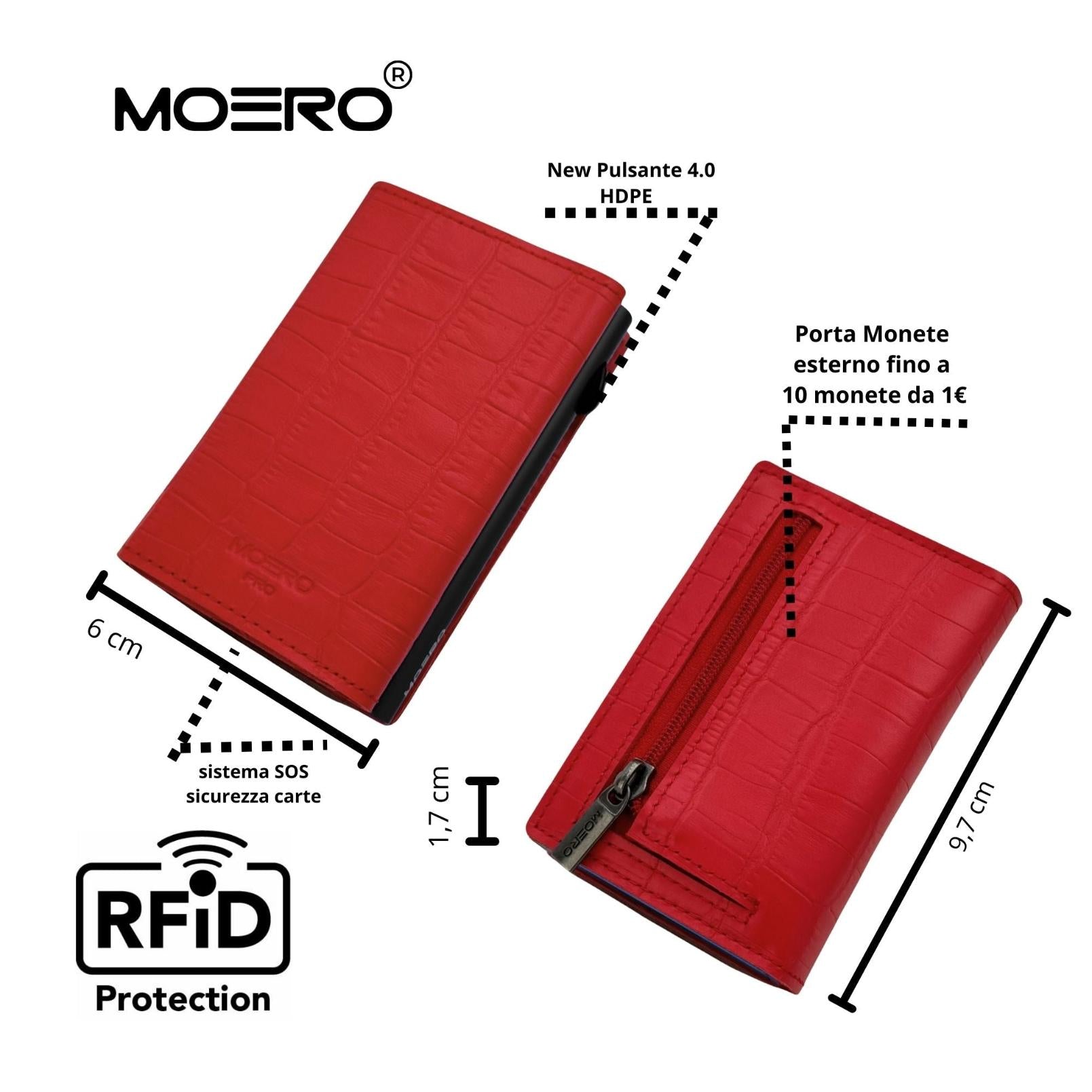 Moero Linea PRO Zip Croco portafoglio rosso con portamonete
