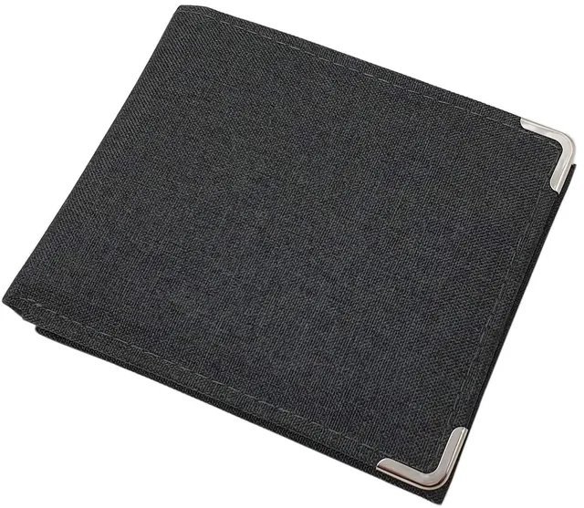 myledershop Herren Geldbörsen portafoglio orizzontale grigio scuro con angoli in metallo