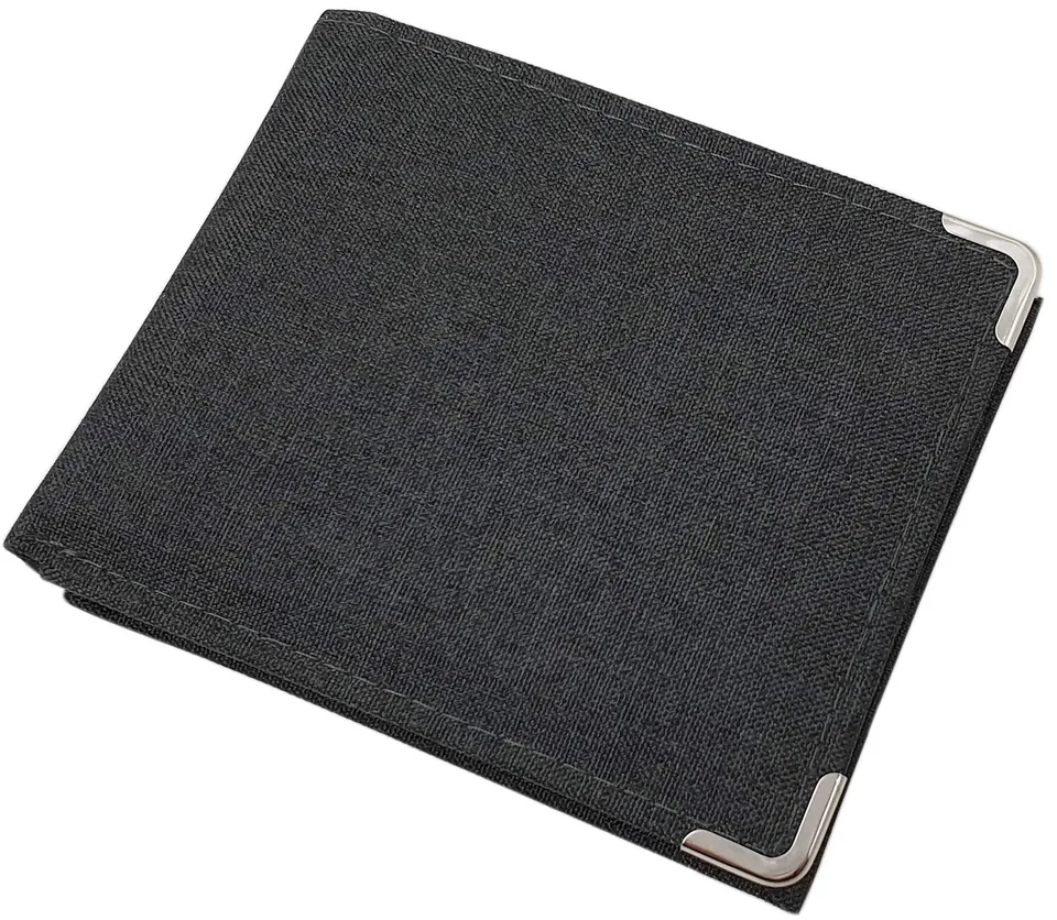 myledershop Herren Geldbörsen portafoglio orizzontale grigio scuro con angoli in metallo
