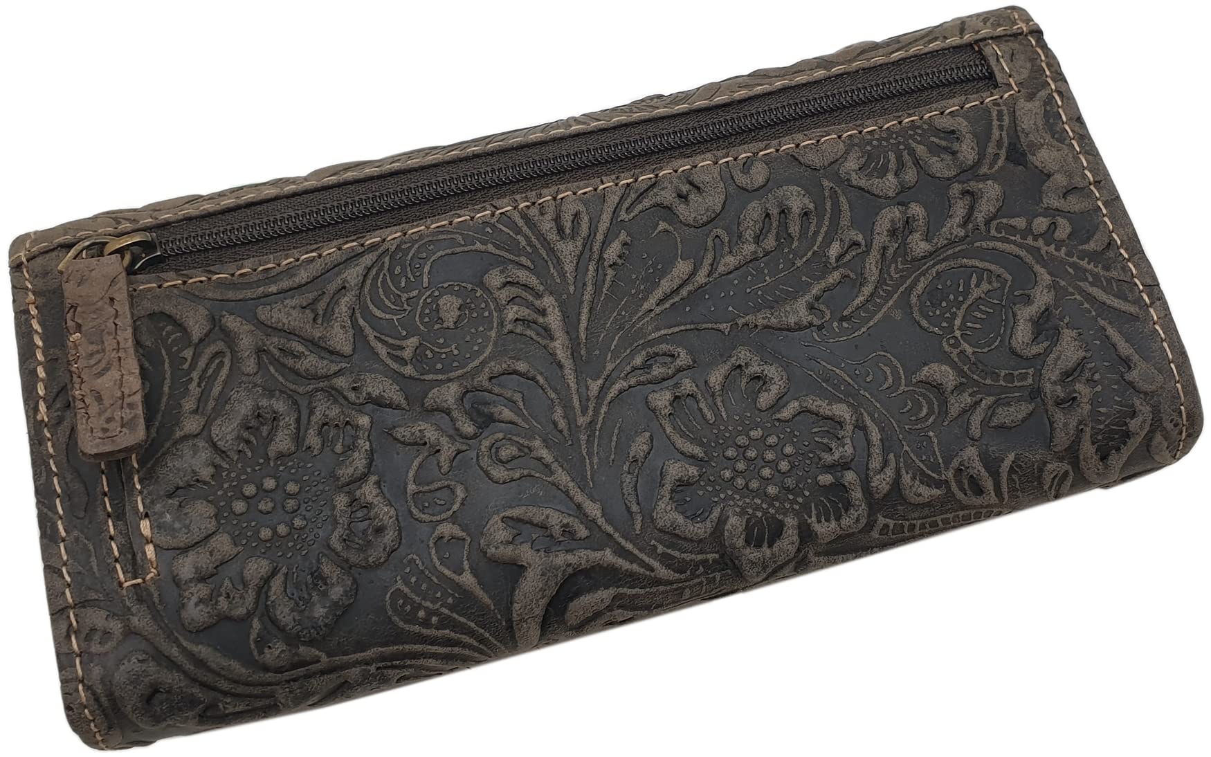 myledershop Damen Geldbörsen portafoglio grande marrone RFID