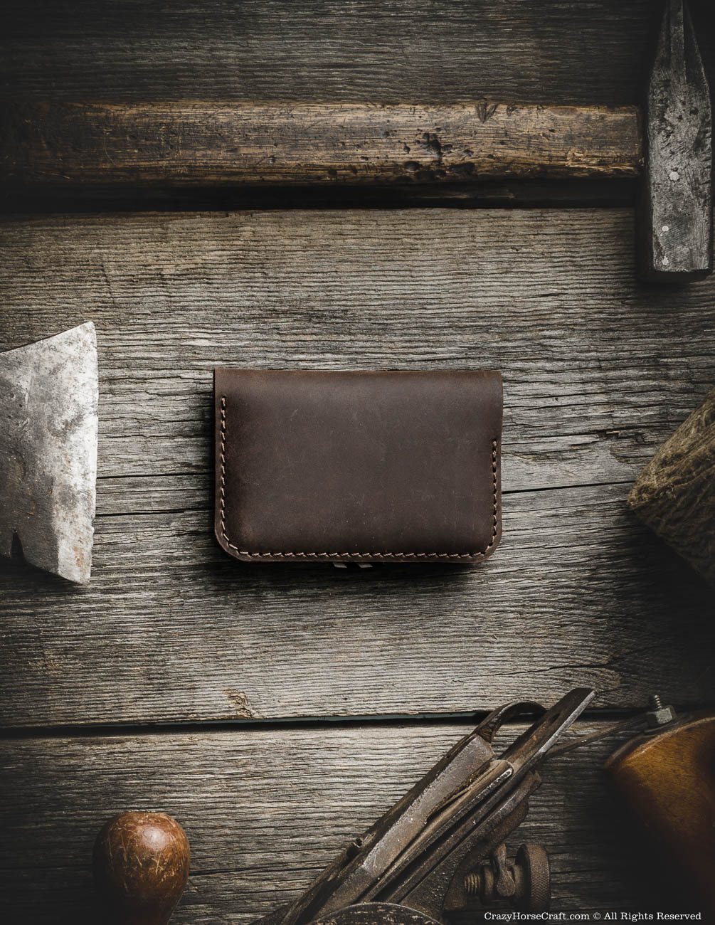 Crazy Horse Craft Wallets & Card Holders portacarte Wood Brown in pelle
