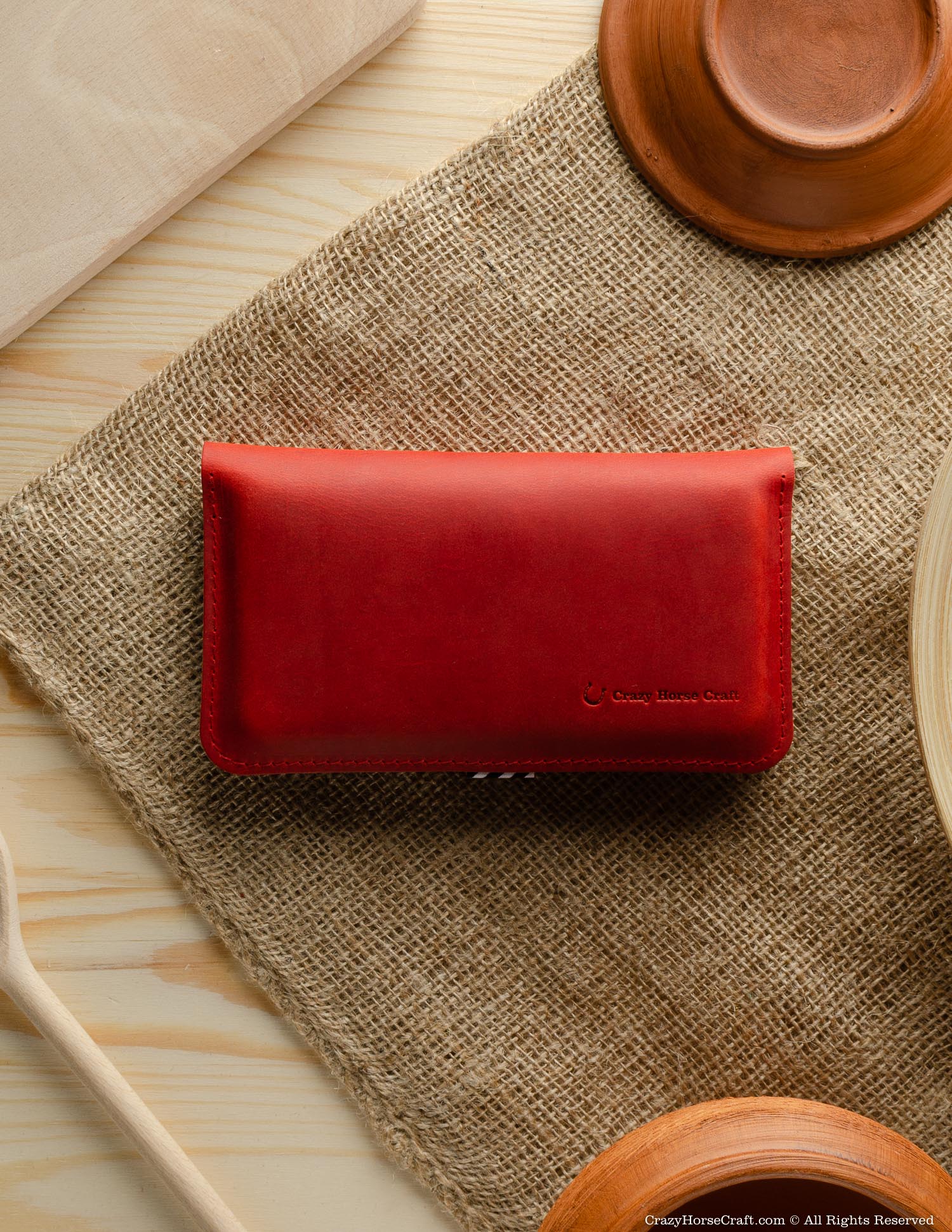 Crazy Horse Craft Phone Cases Leather wallet / case for two phones portafoglio Fragola Red
