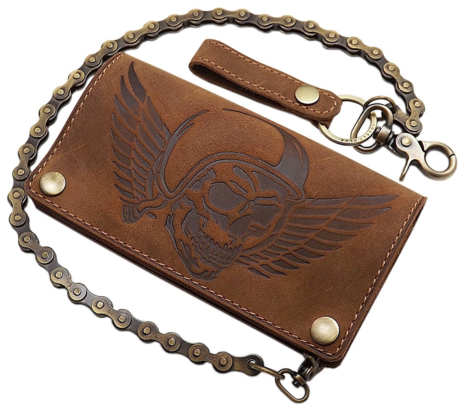 myledershop Bikerbörsen portafoglio biker marrone RFID con catena