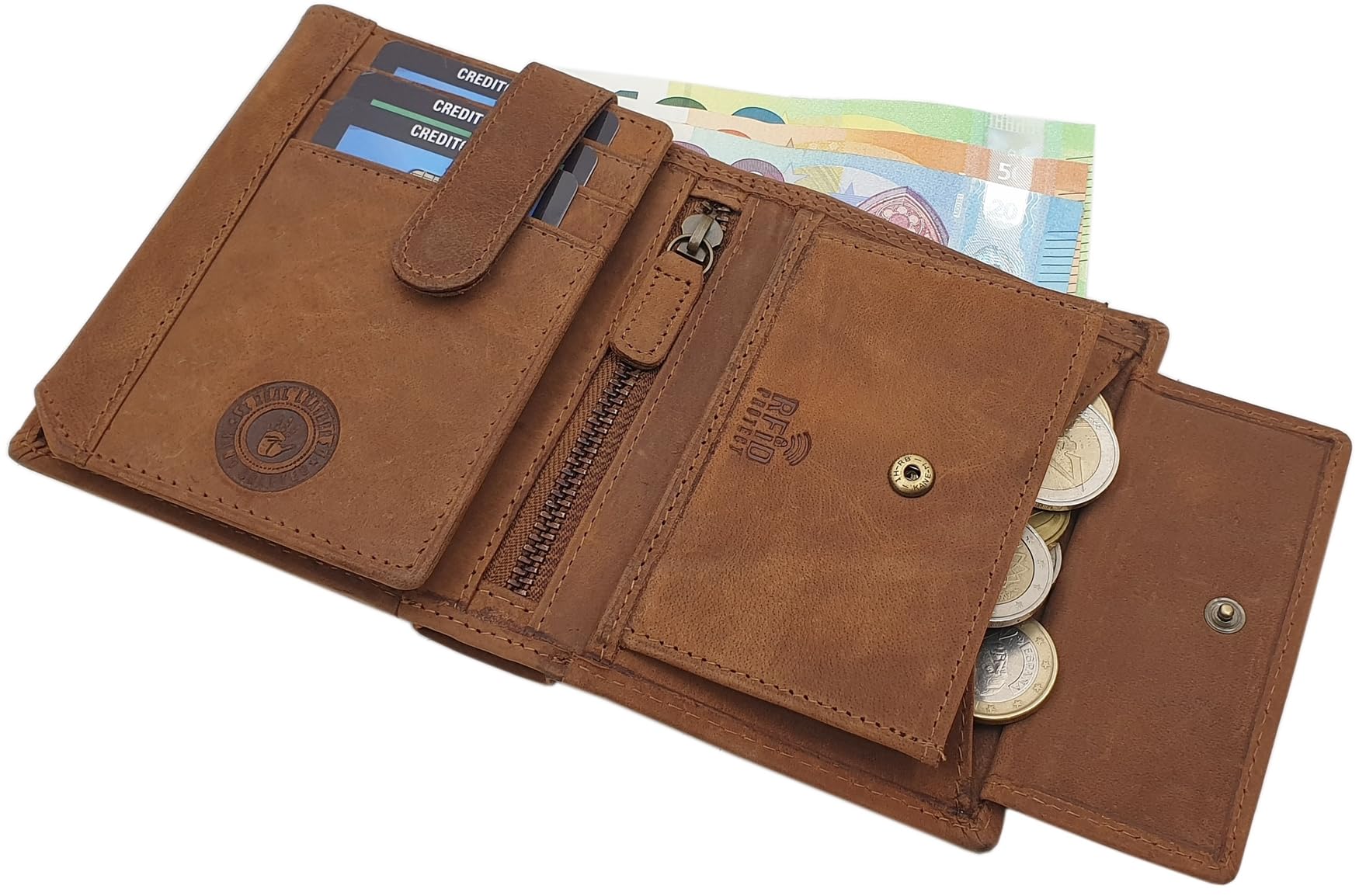 myledershop Herren Geldbörsen Modello 1 portafoglio verticale cognac RFID