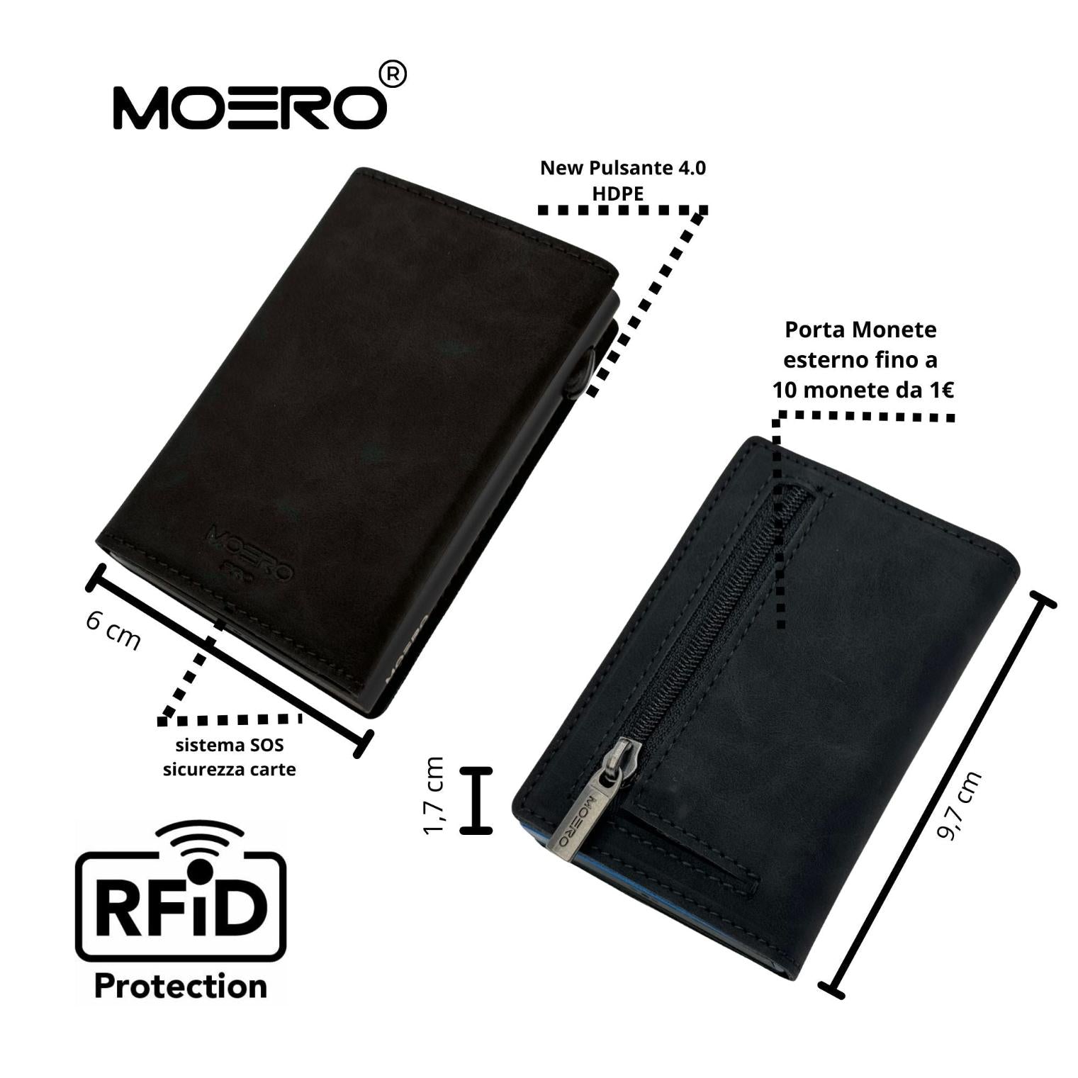 Moero Linea PRO PRO Zip portafoglio nero vegan con portamonete zip
