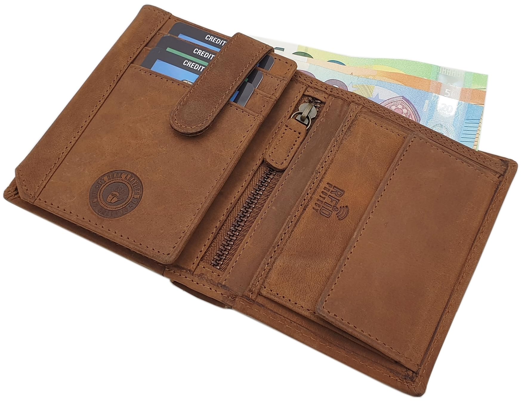myledershop Herren Geldbörsen Modello 1 portafoglio verticale cognac RFID