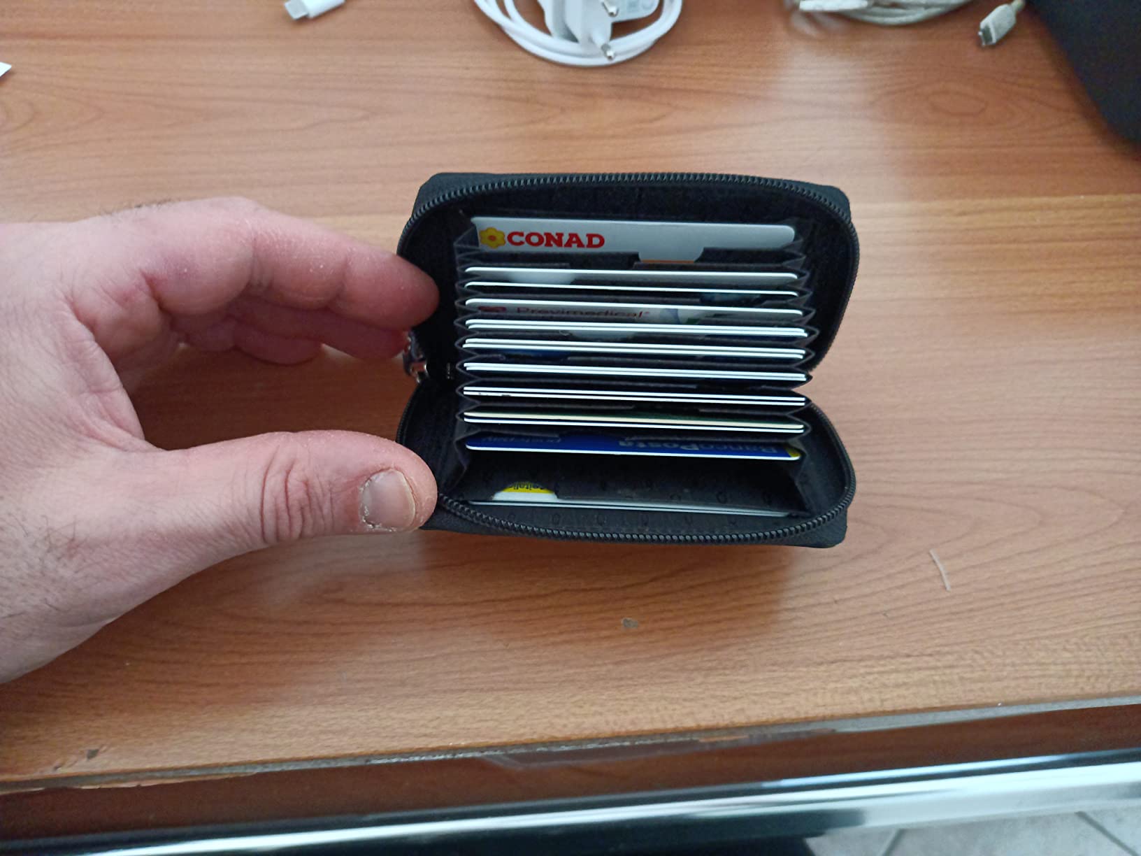 myledershop Kredit- und Visitenkartenetuis Vacchetta porta carte 13 scomparti nero RFID