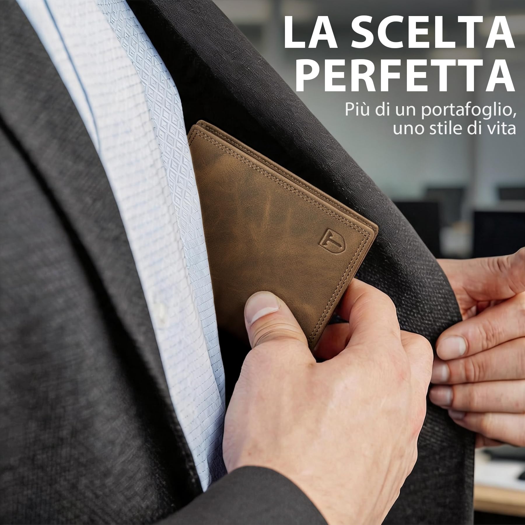 TENBST Card Holder portafoglio uomo marrone 1 pezzo RFID