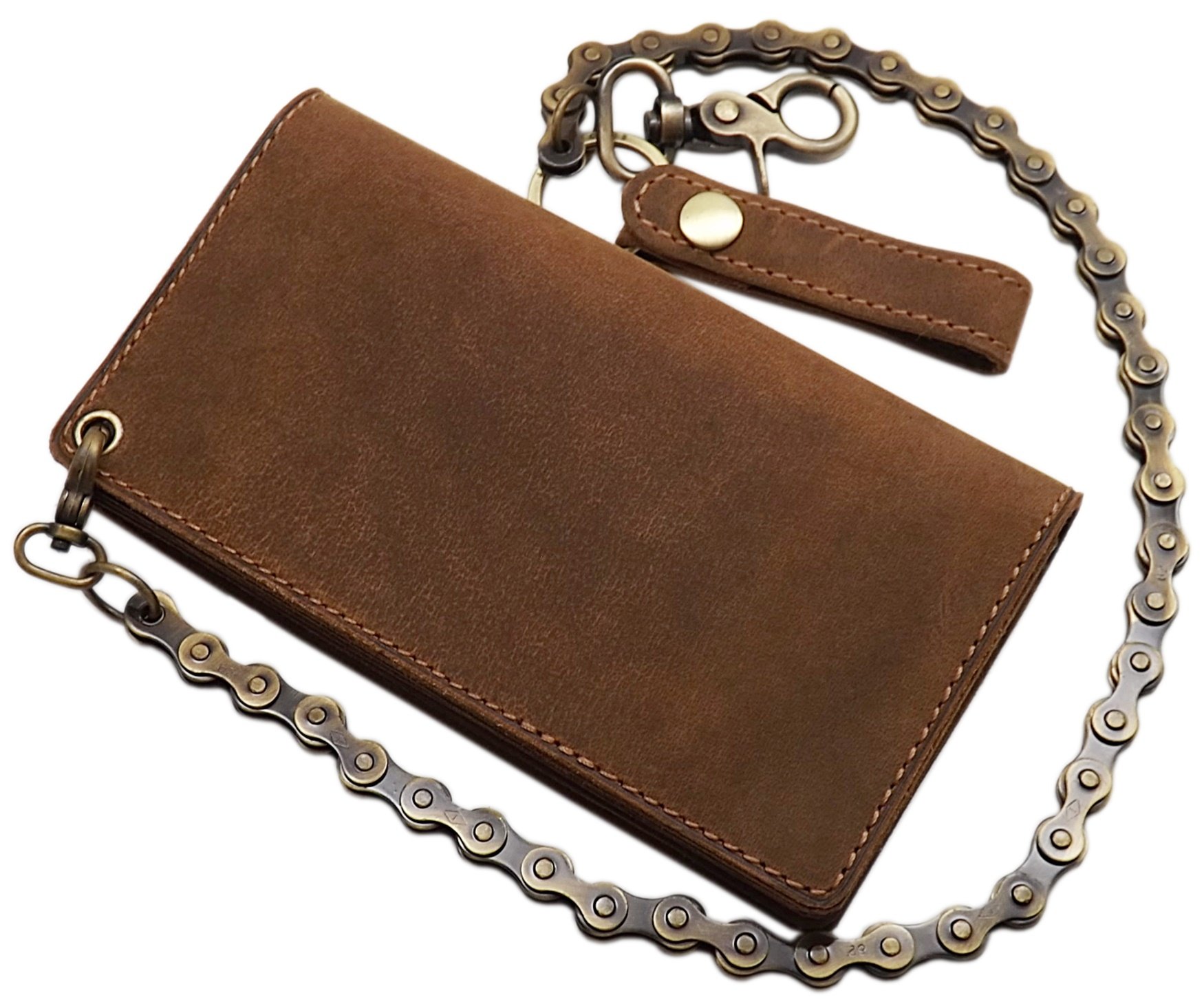 myledershop Bikerbörsen portafoglio biker marrone RFID con catena