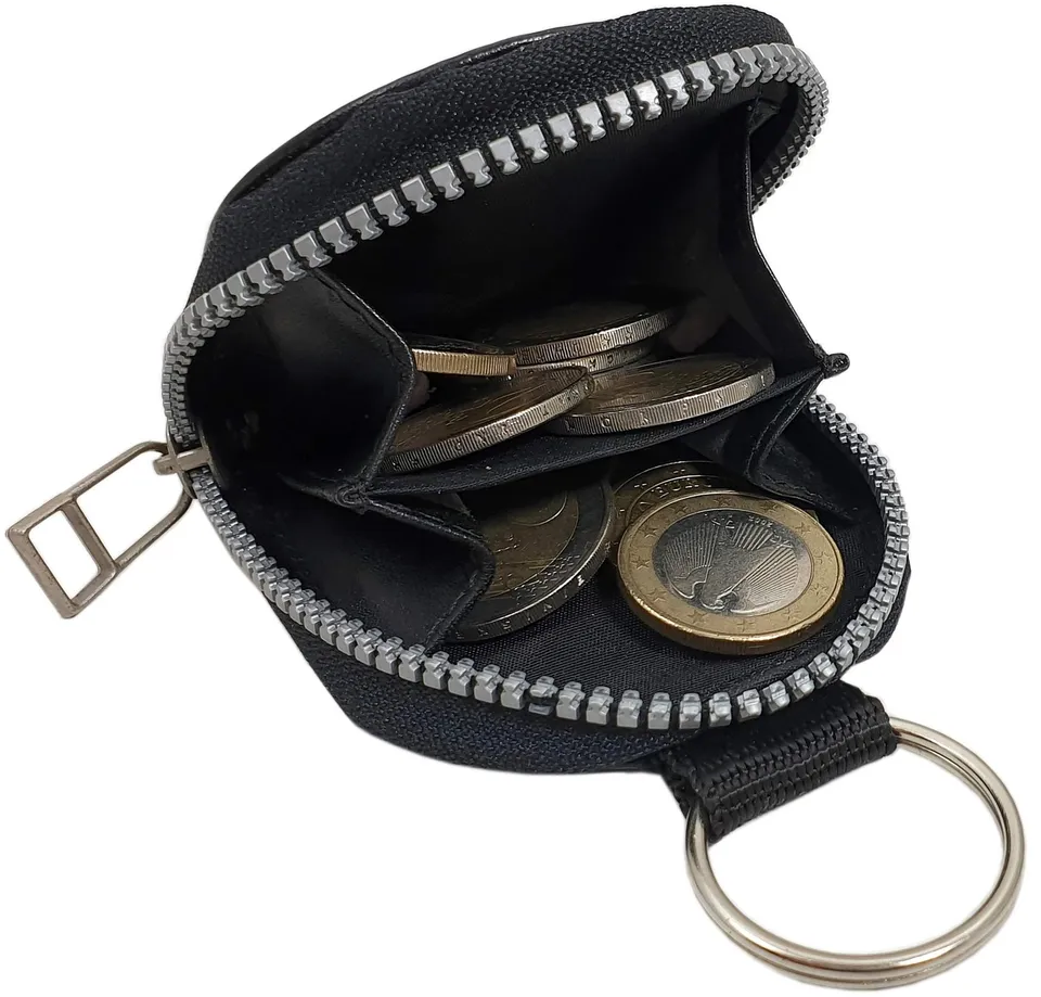 myledershop Schlüsseltaschen portachiavi con portamonete nero in pelle bovina