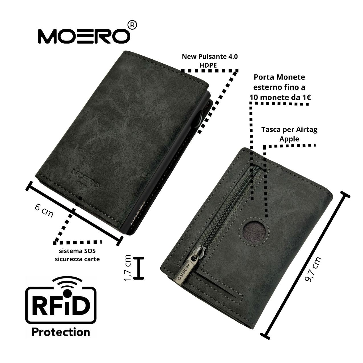 Moero Linea AirTag AirTag PRO Vintage Grey Zip portafoglio grigio RFID