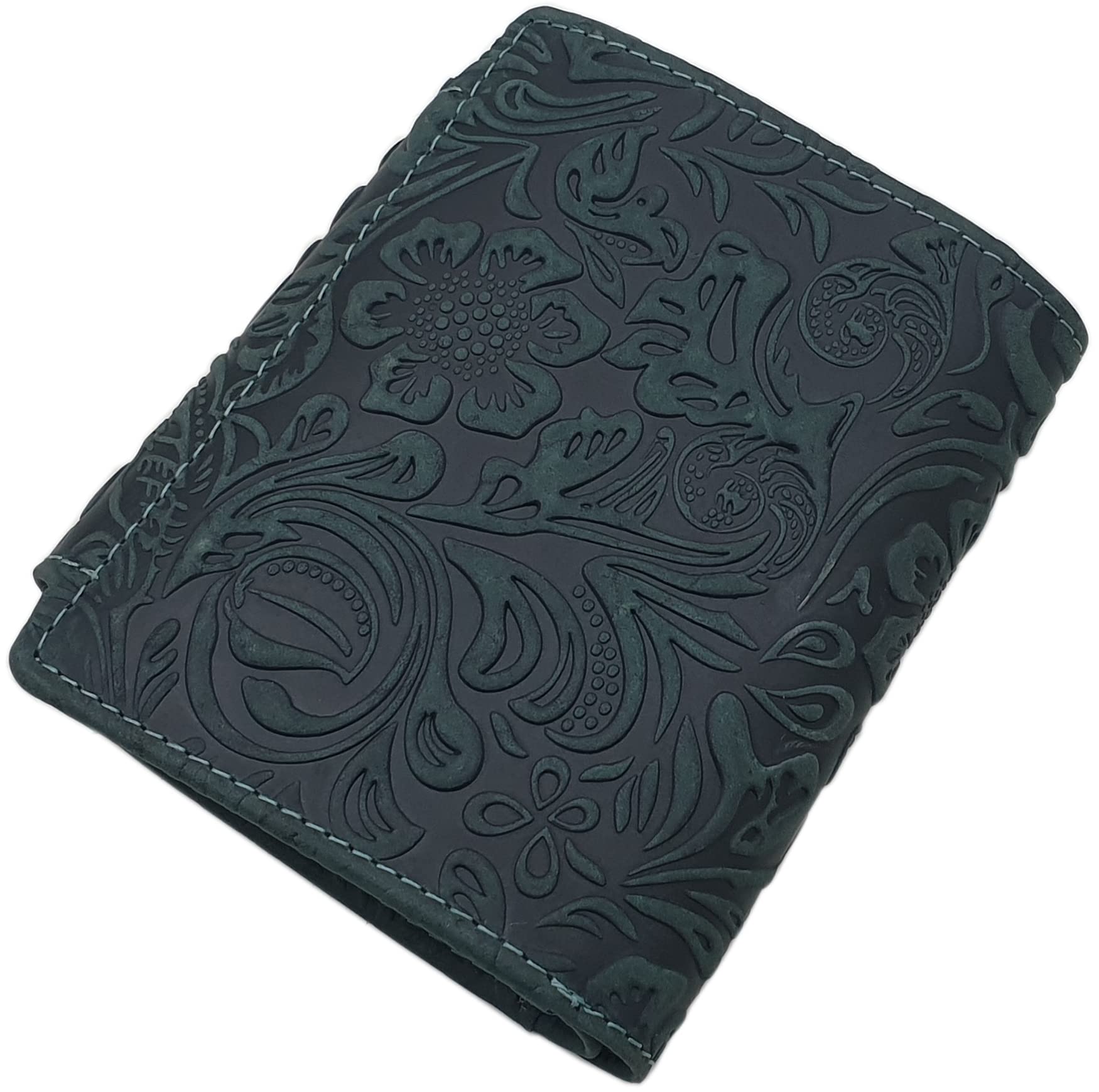 myledershop Damen Geldbörsen Portafoglio da donna in pelle bovina verticale verde scuro RFID NFC