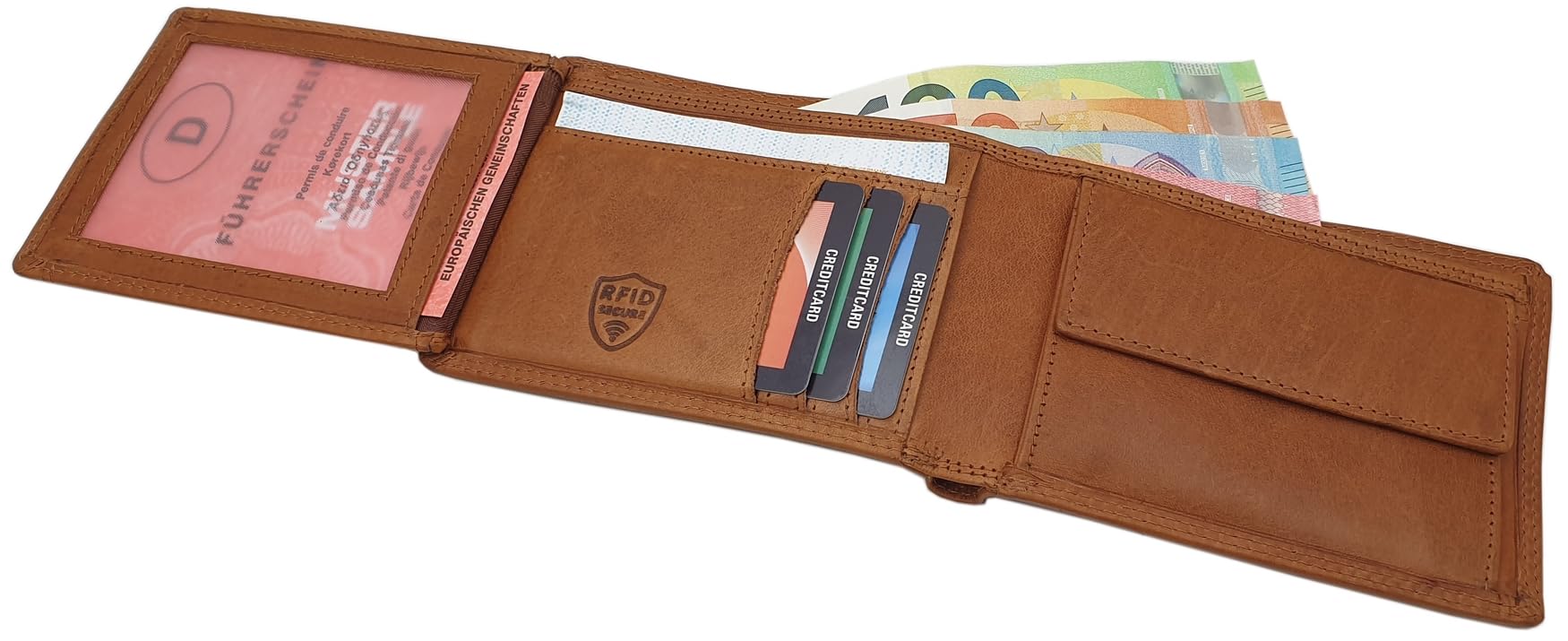 myledershop Herren Geldbörsen Modello 2 formato orizzontale portafoglio RFID cognac
