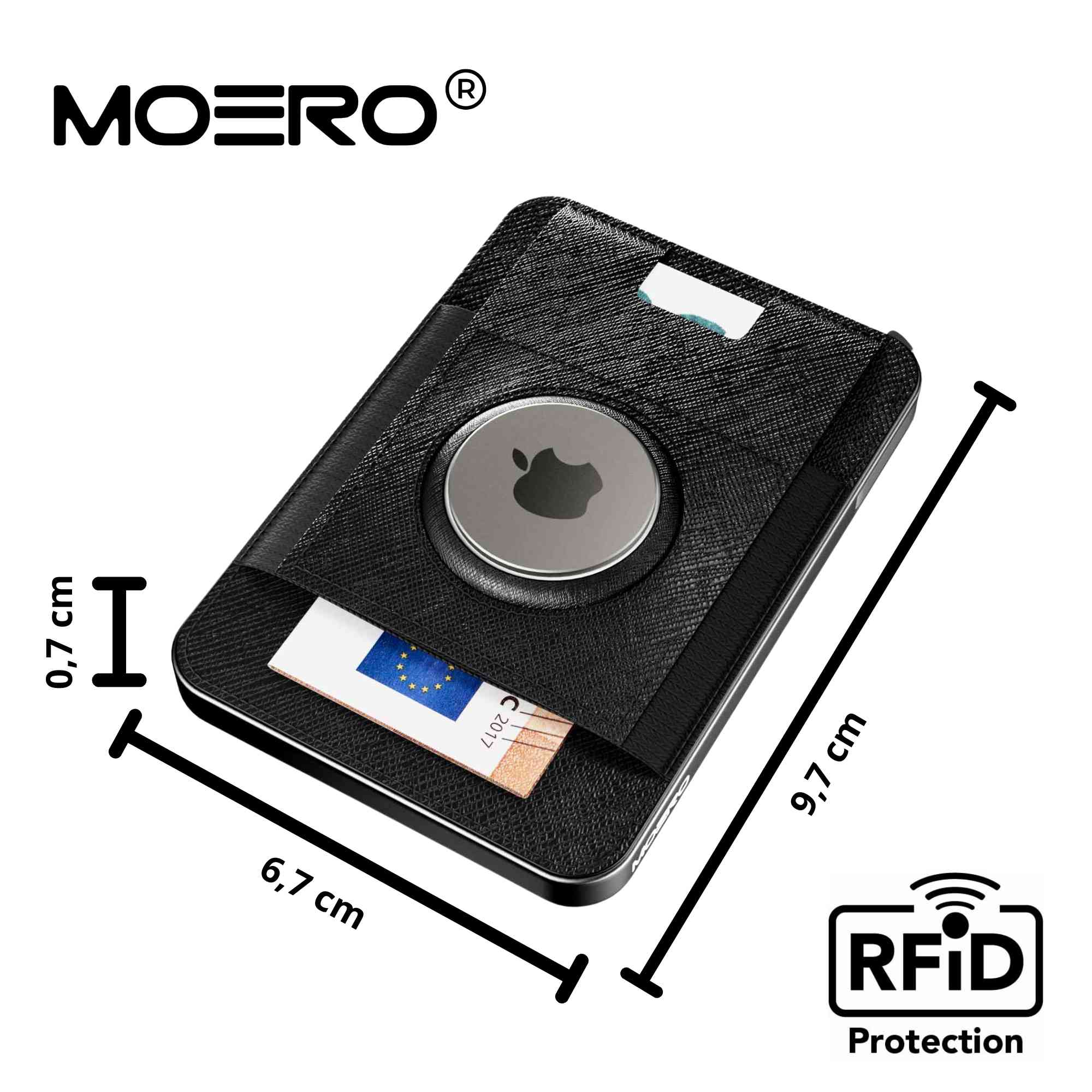Moero Linea AirTag M2 Pro Airtag Saffiano Black portafoglio MagSafe RFID nero
