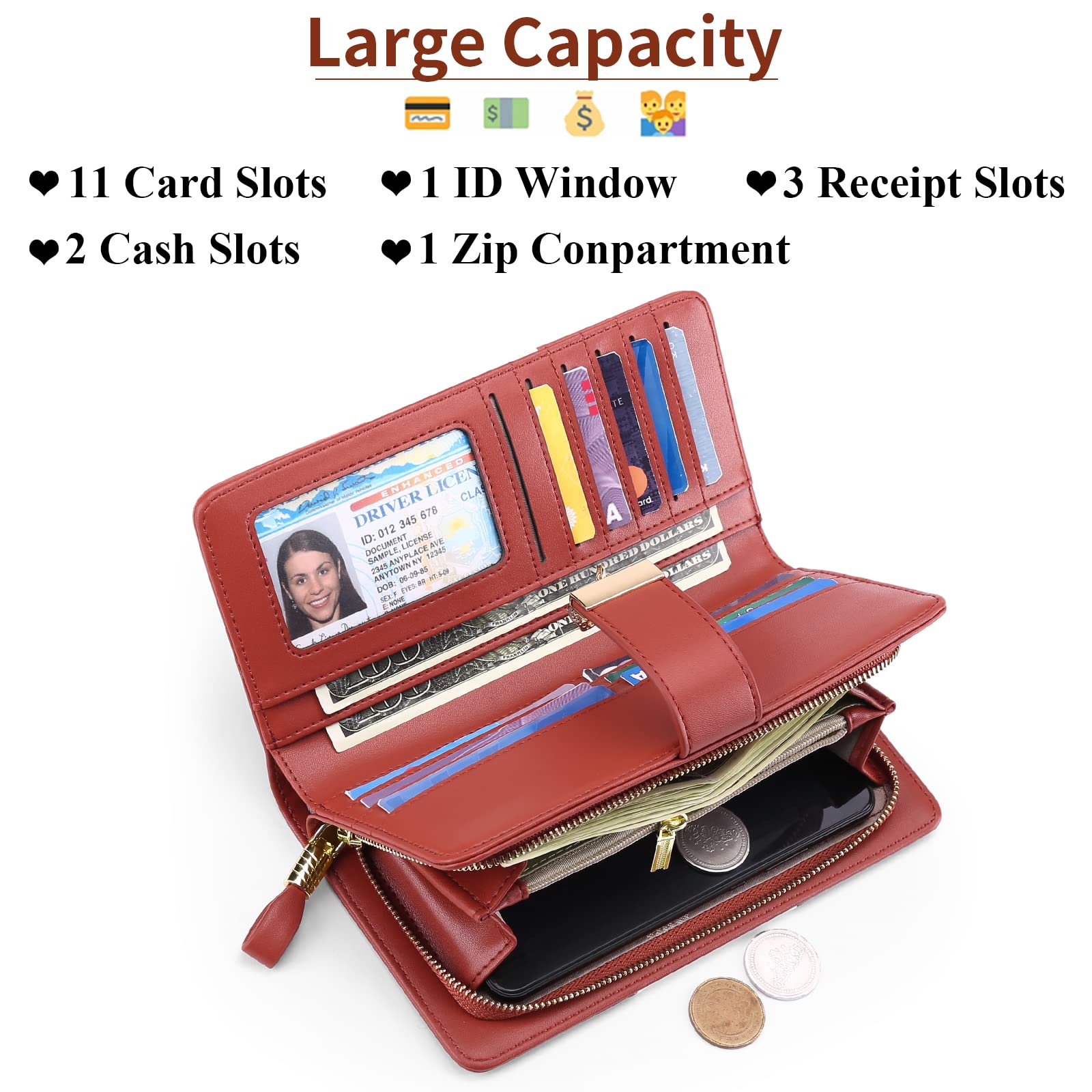 GOIACII WOMEN'S LARGE WALLET portafoglio lungo da donna con cerniera RFID