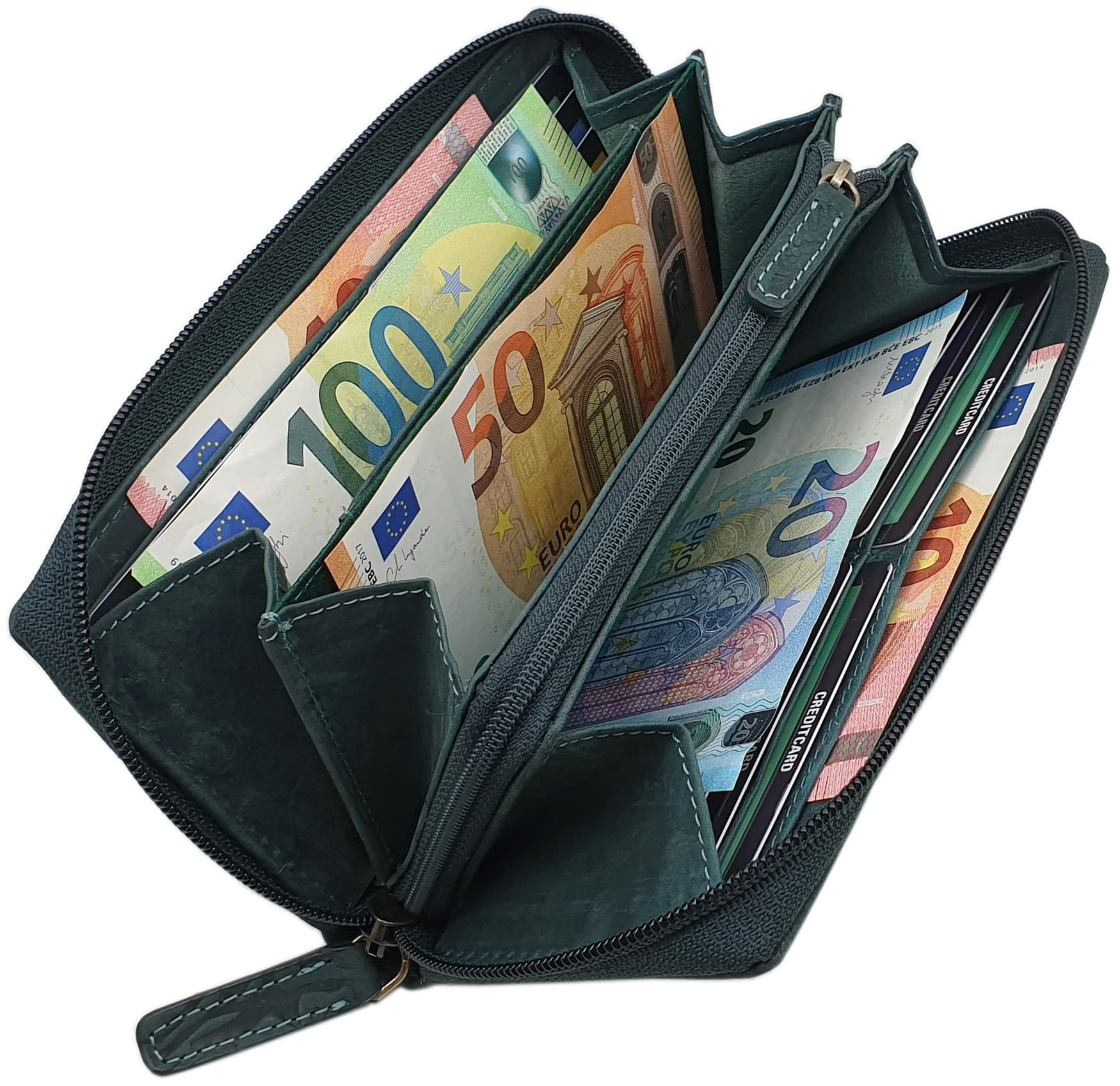 myledershop Damen Geldbörsen portafoglio grande RFID verde scuro