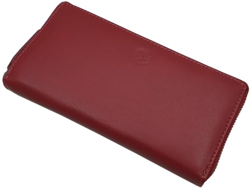 myledershop Damen Geldbörsen Grande portafoglio da donna in pelle di nappa rosso ciliegia