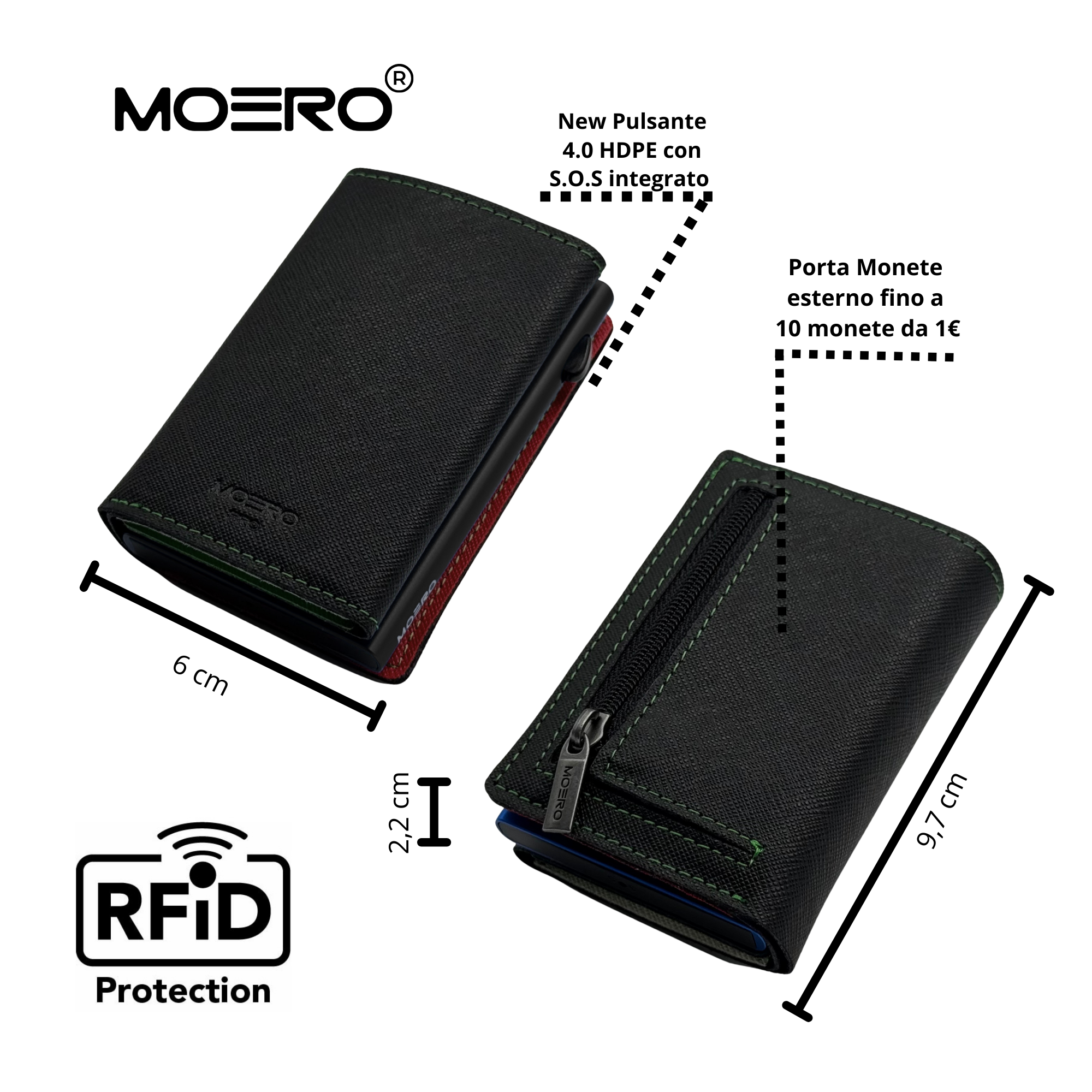 Moero Linea PRO PRO PLUS Zip Saffiano portafoglio nero 4.0 RFID