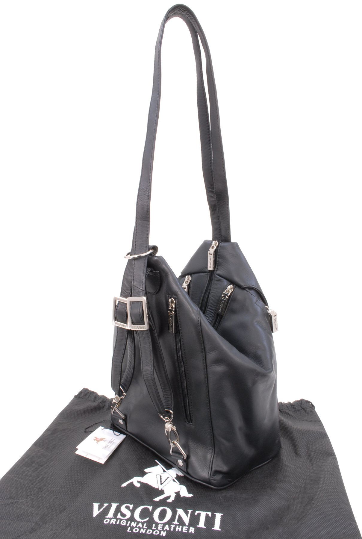 Visconti Santorini 18357 Danii zaino borsa donna in pelle nero multitasche