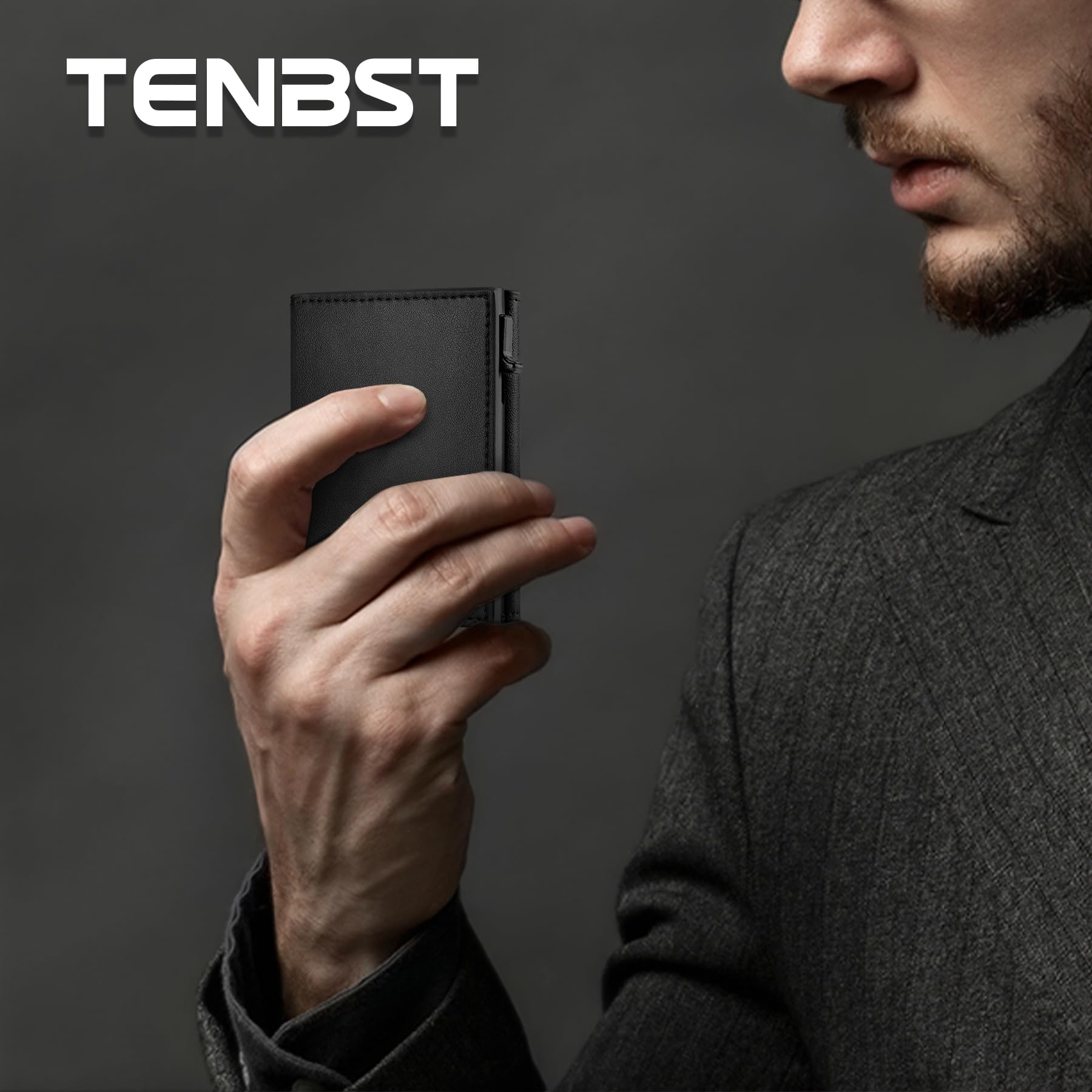 TENBST Card Holder portafoglio uomo Nero RFID con portamonete