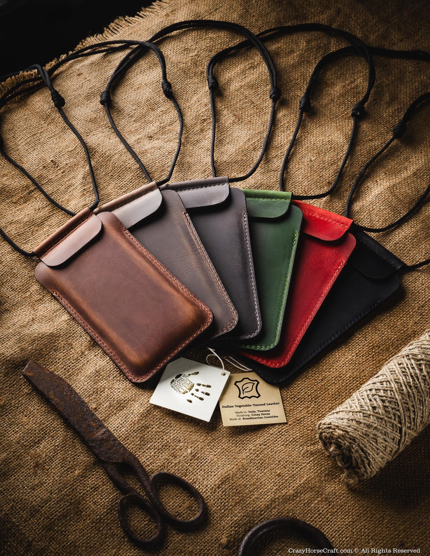 Crazy Horse Craft Phone Cases custodia iPhone con laccio Classic Brown