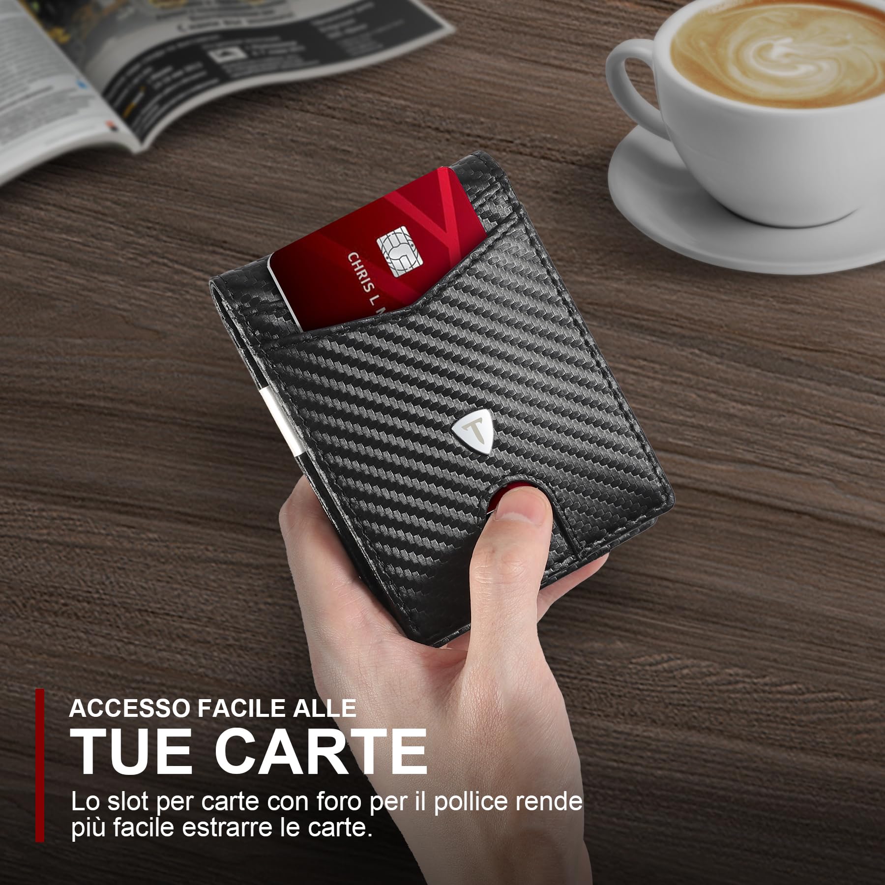 TENBST Card Holder Portafoglio Slim portacarte nero in carbonio RFID