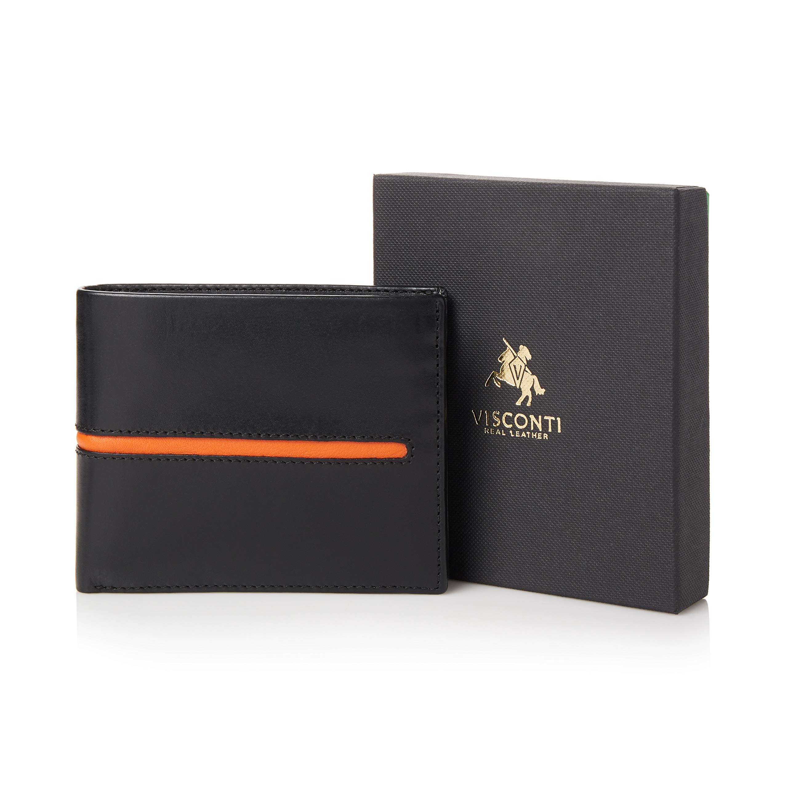Visconti Monza portafoglio uomo in pelle nero arancione RFID