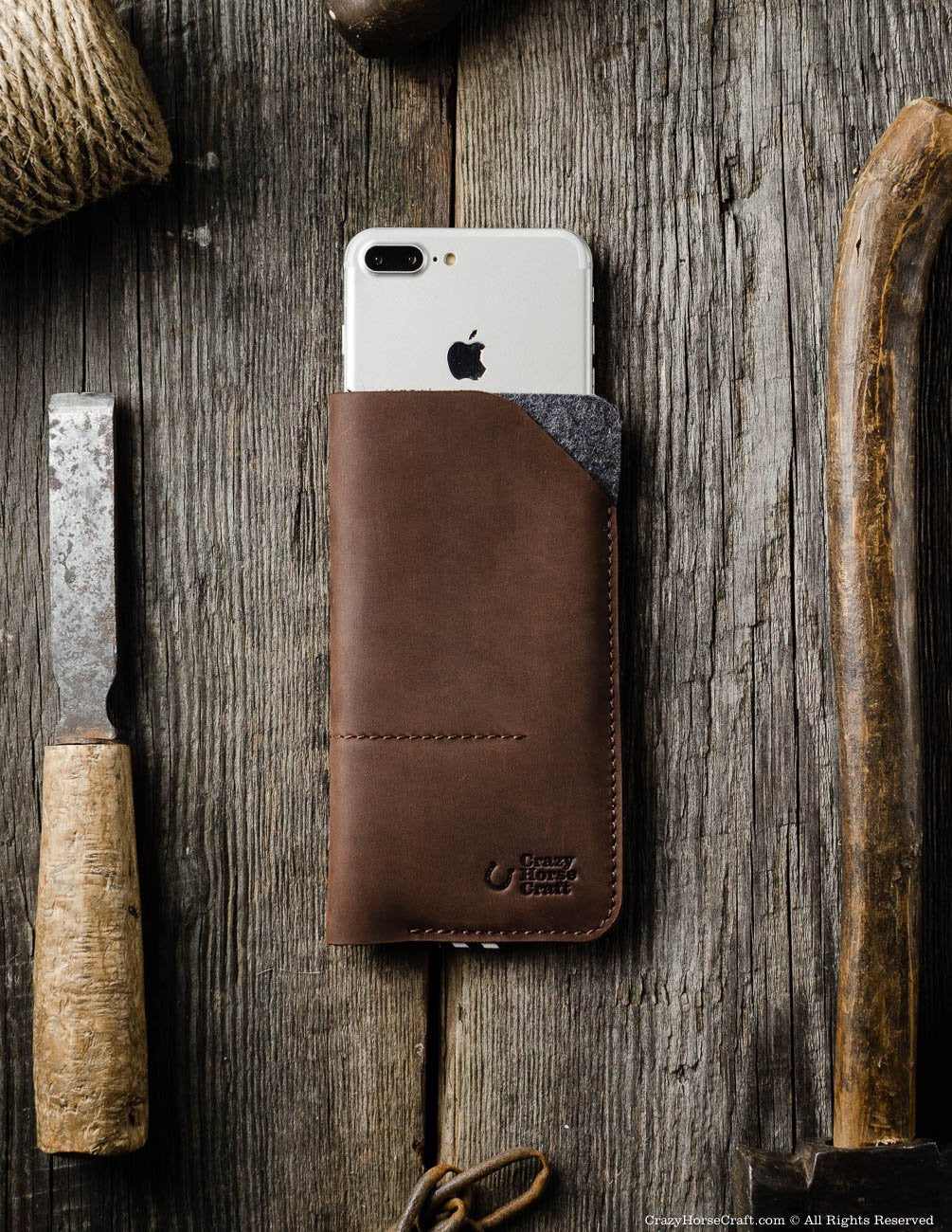 Crazy Horse Craft Phone Cases Custodia portafoglio iPhone Wood Brown
