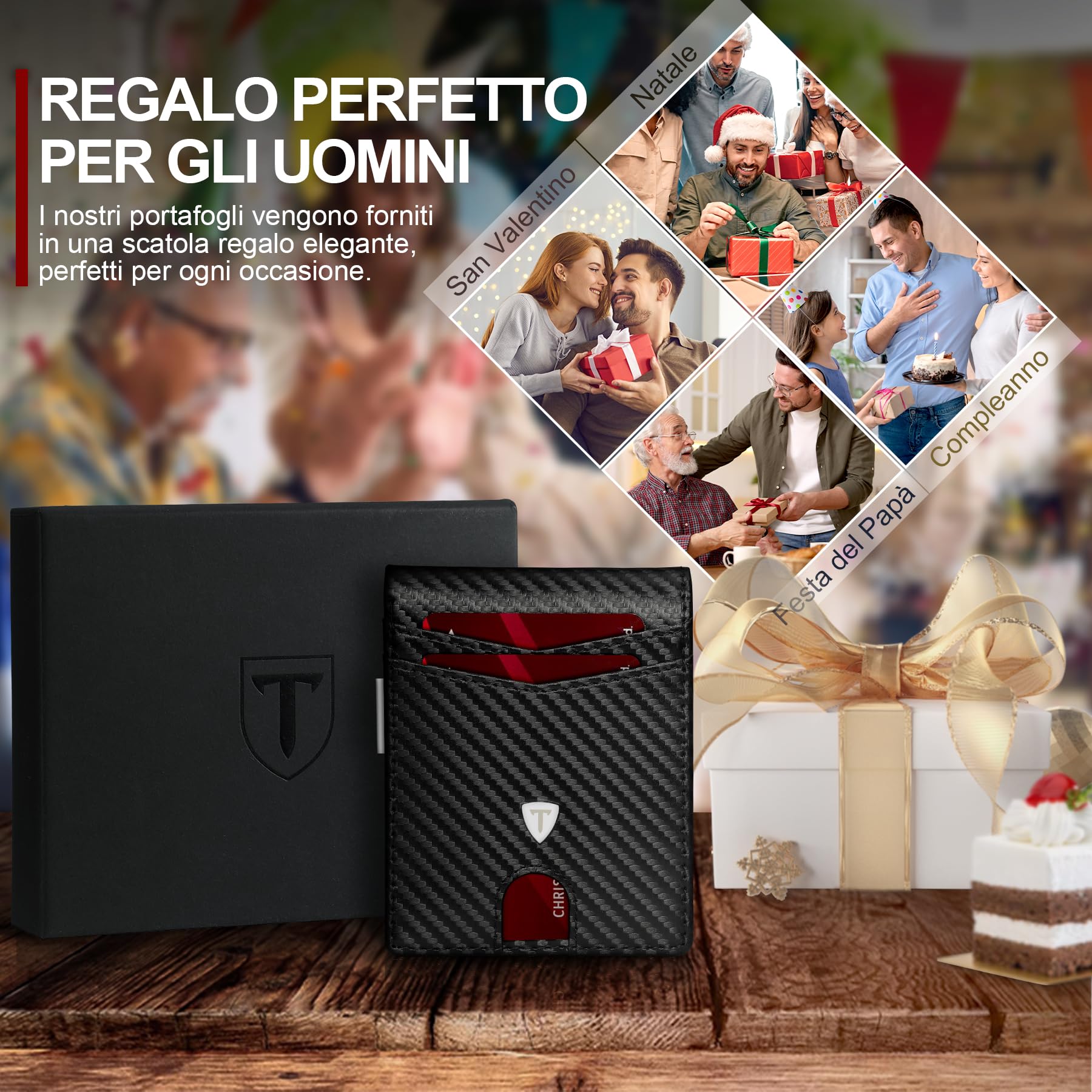 TENBST Card Holder Portafoglio Slim portacarte nero in carbonio RFID