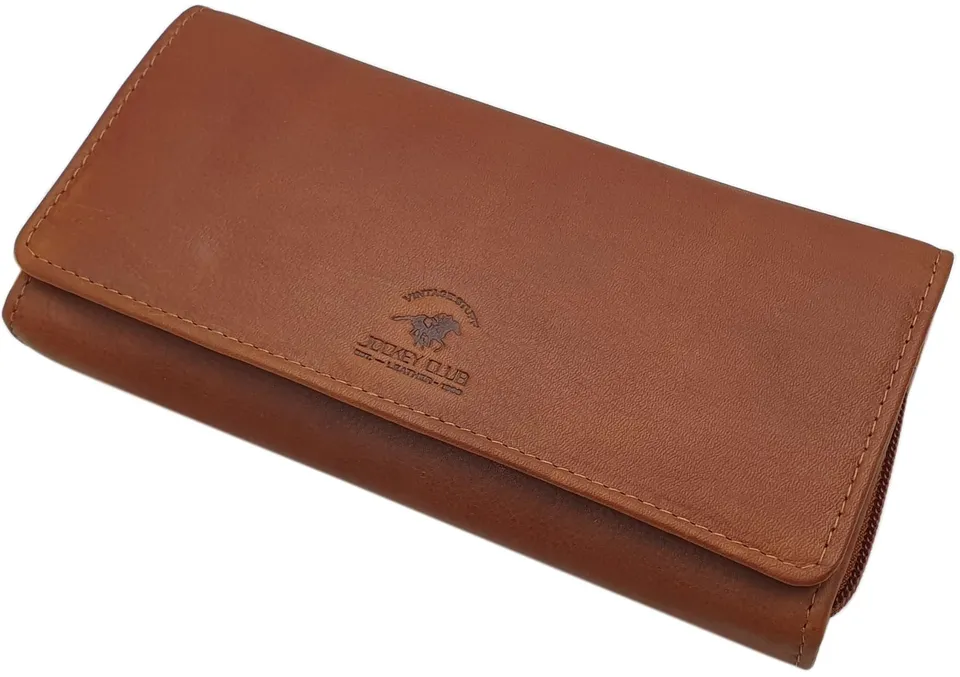 myledershop Damen Geldbörsen portafoglio donna grande cognac RFID