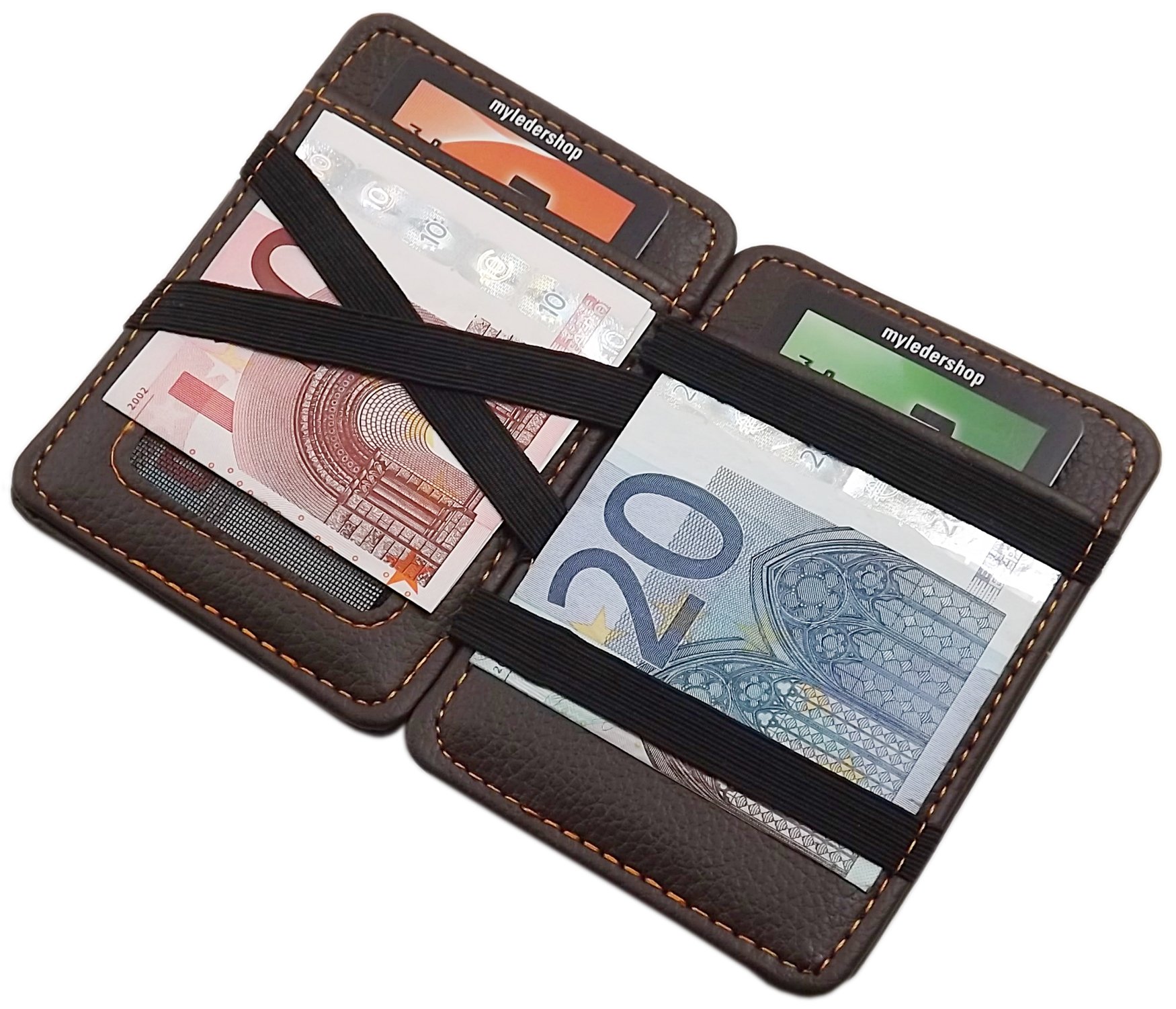 myledershop Karten- und Ausweisetuis portafoglio magico marrone in ecopelle