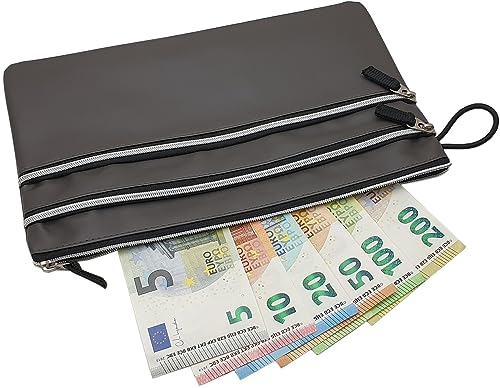 myledershop Banktaschen portafoglio grande grigio a 3 scomparti