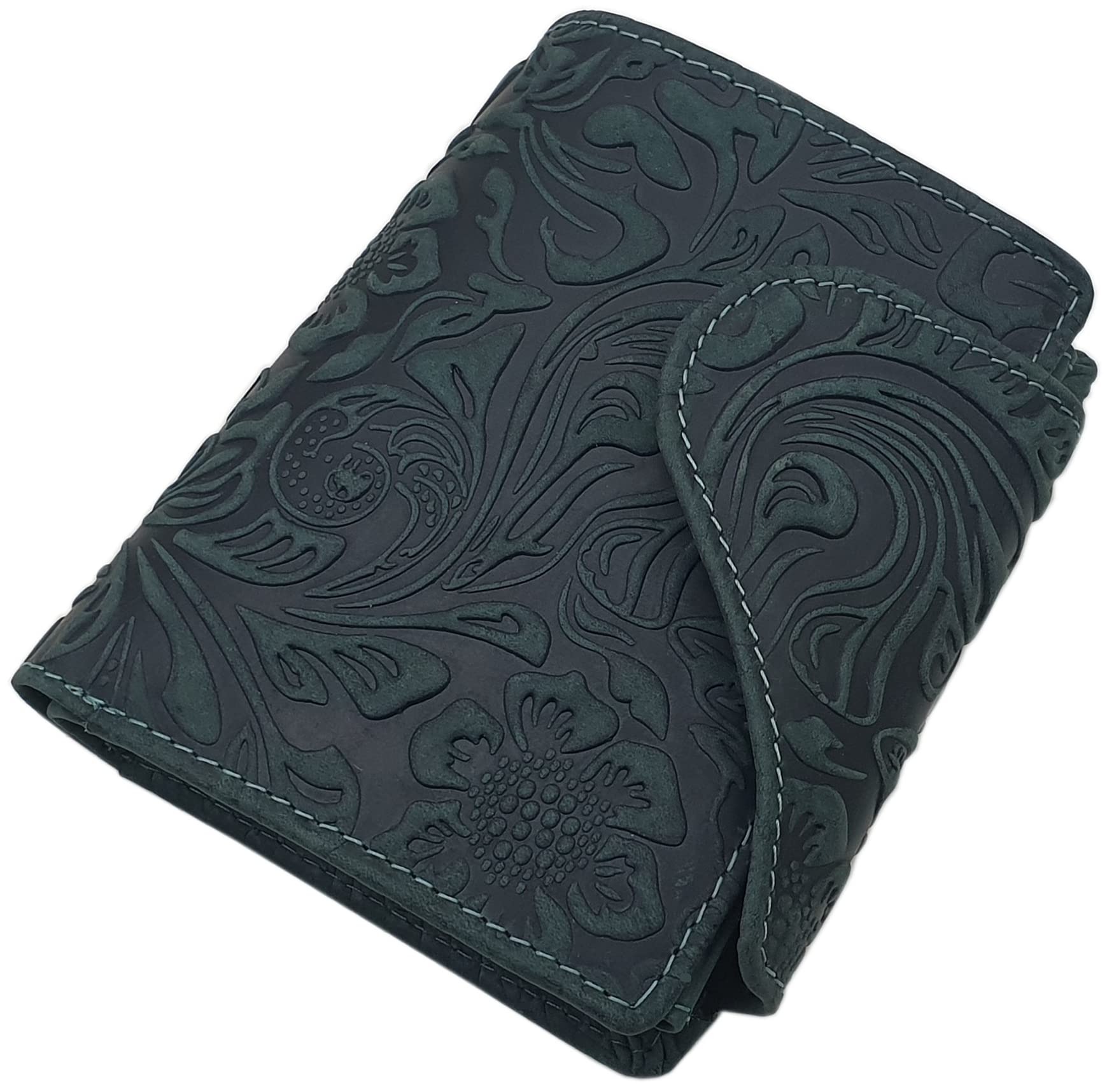 myledershop Damen Geldbörsen Portafoglio da donna in pelle bovina verticale verde scuro RFID NFC