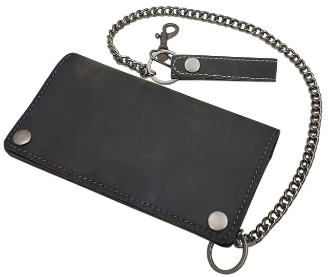 myledershop Bikerbörsen portafoglio biker grigio vintage con catena RFID